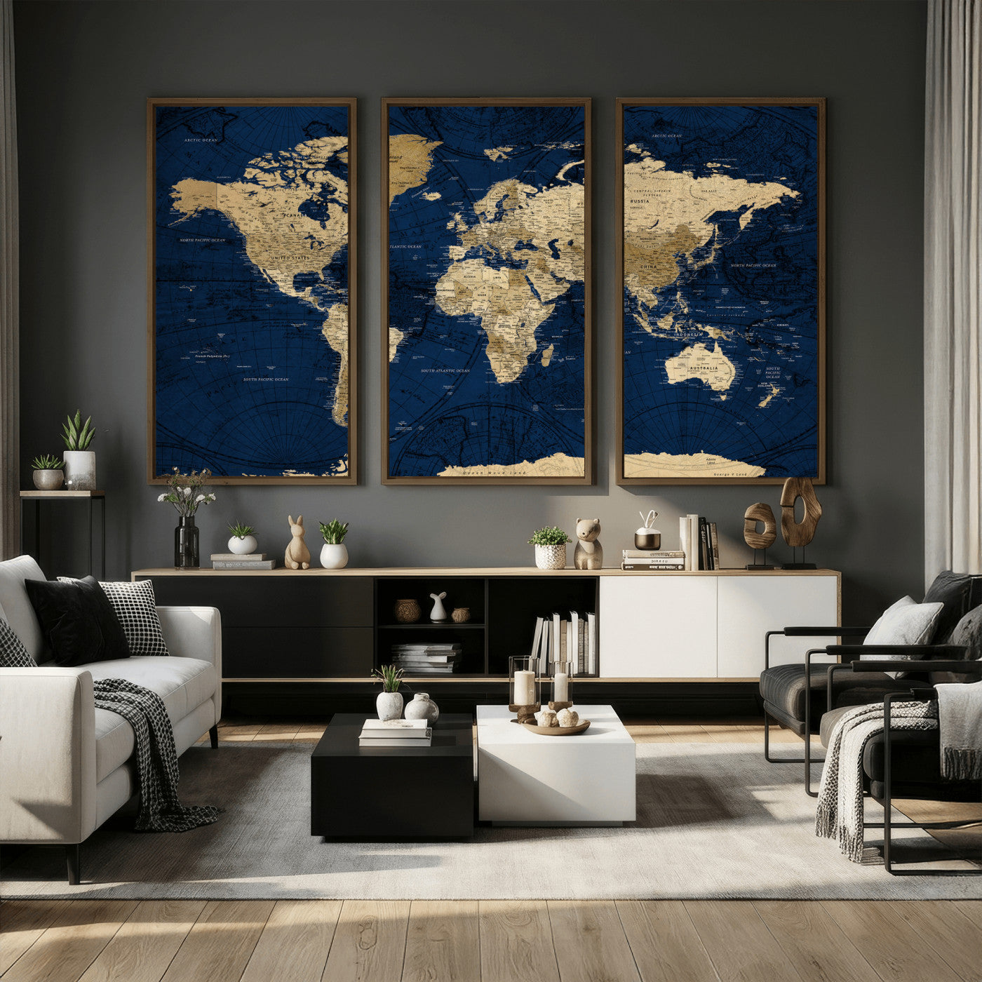 54770746-MGV-CV-36X24 - World Map Wall Art Canvas Print, Modern Decorative Framed Map Artwork Prints for Living Room, Office, Bedroom Wall Decor