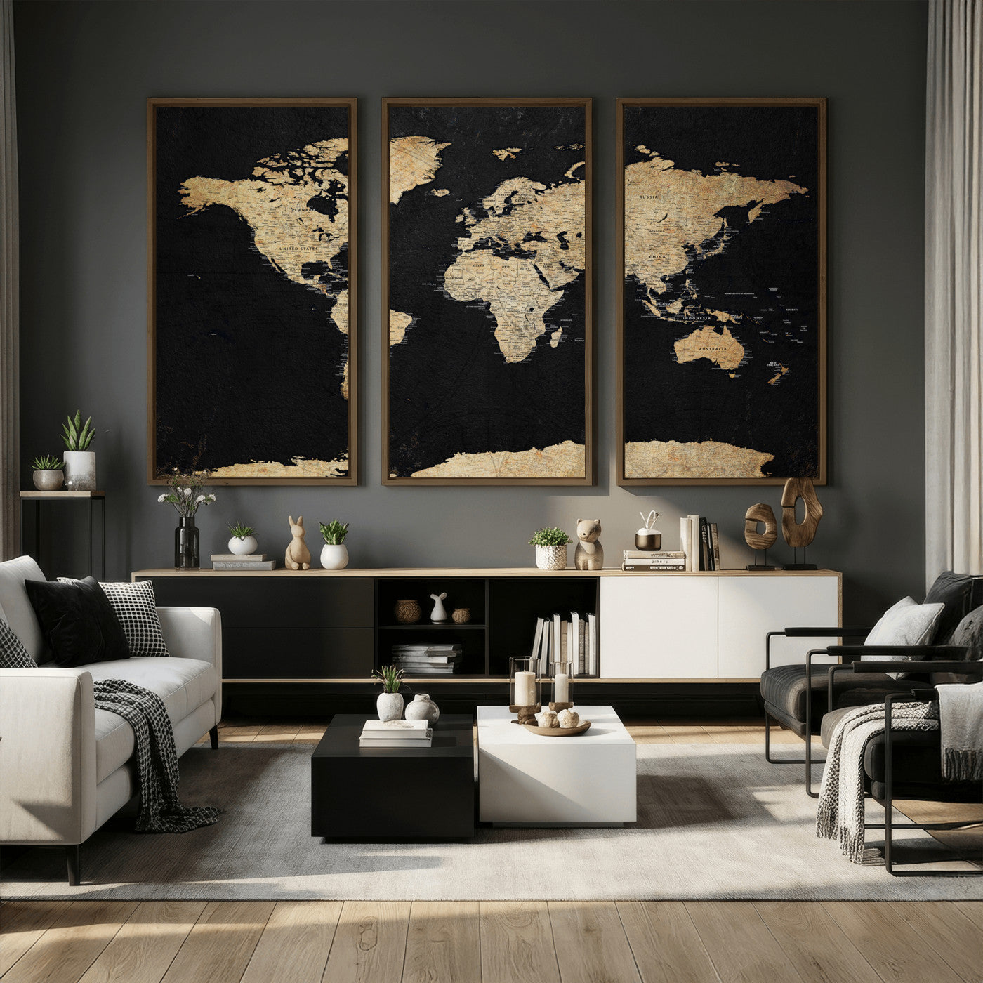 71518849-MGV-CV-36X24 - World Map Wall Art Canvas Print, Modern Decorative Framed Map Artwork Prints for Living Room, Office, Bedroom Wall Decor
