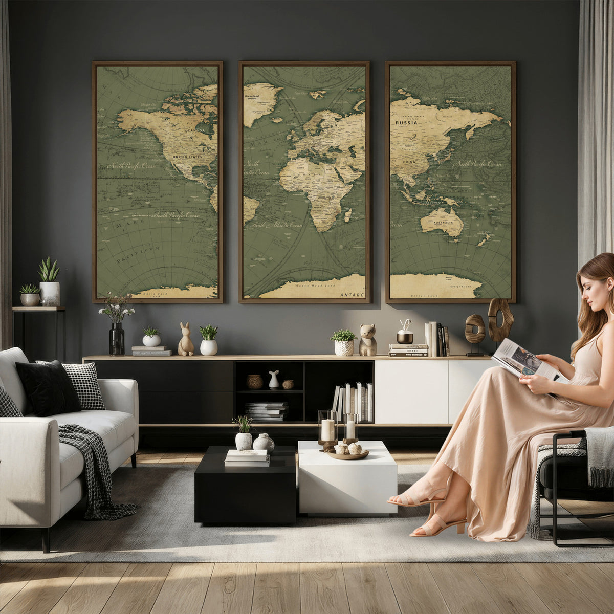 75846040-MGV-CV-36X24 - Large World Map Canvas Wall Art Print for Study Room Decor -