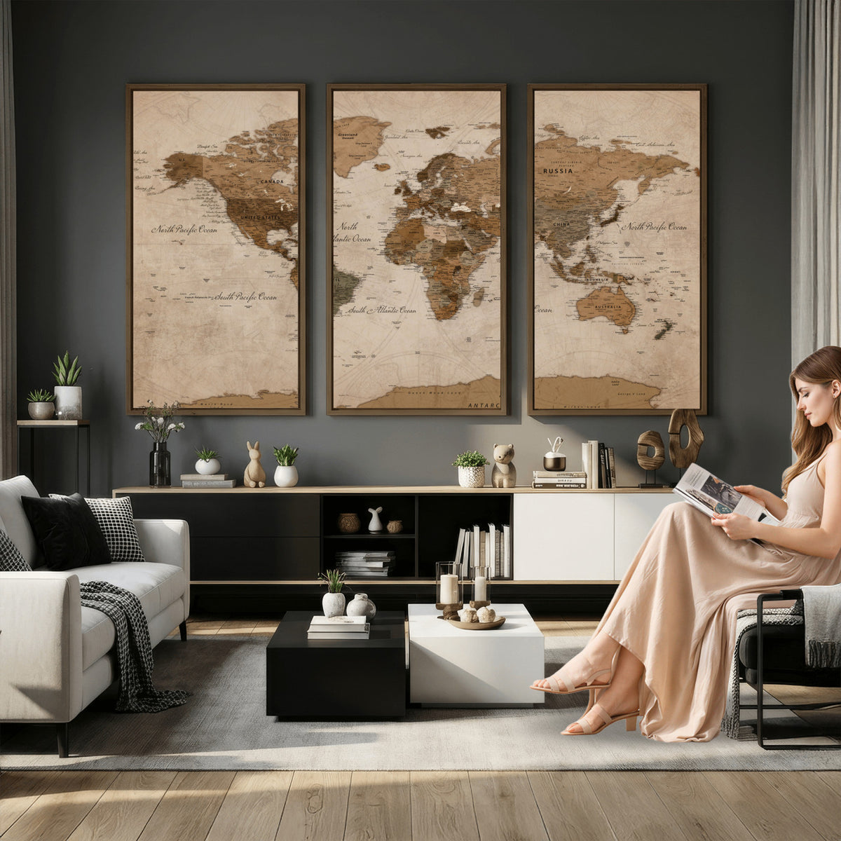 40064188-MGV-CV-36X24 - World Map Wall Art Canvas Print, Modern Decorative Framed Map Artwork Prints for Living Room, Office, Bedroom Wall Decor