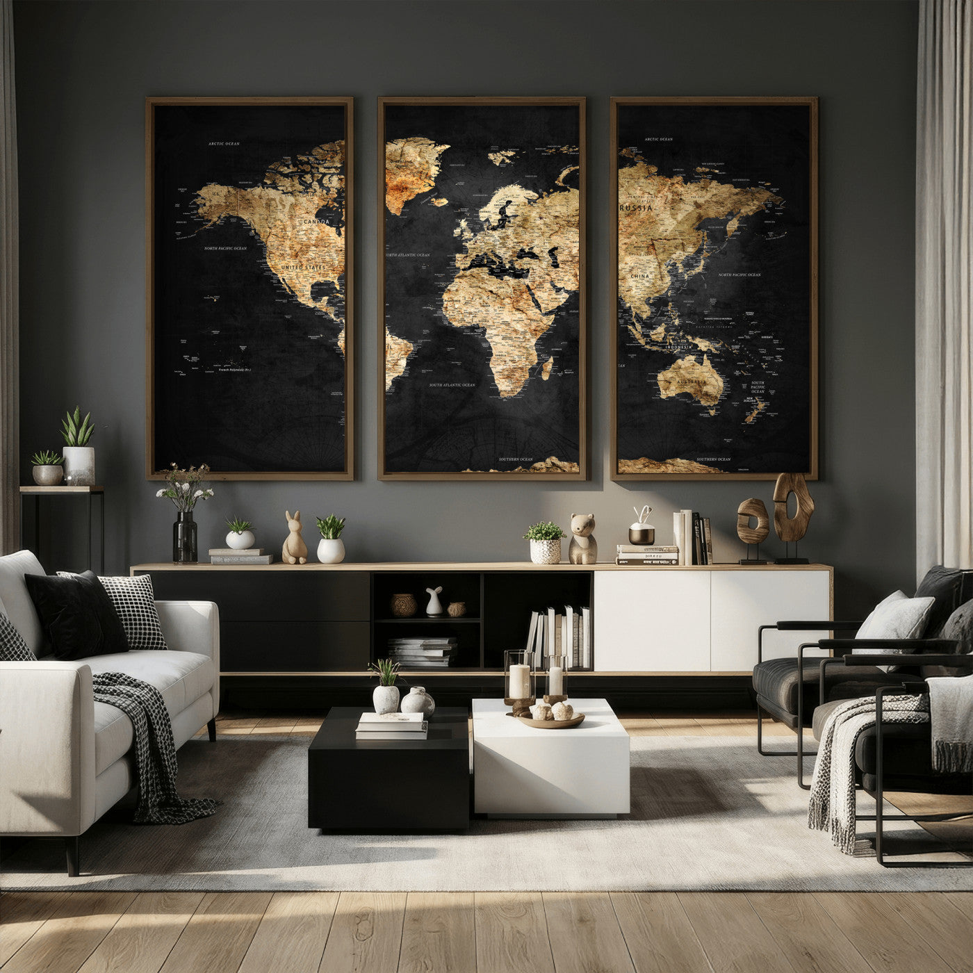 23568589-MGV-CV-36X24 - World Map Wall Art Canvas Print, Modern Decorative Framed Map Artwork Prints for Living Room, Office, Bedroom Wall Decor