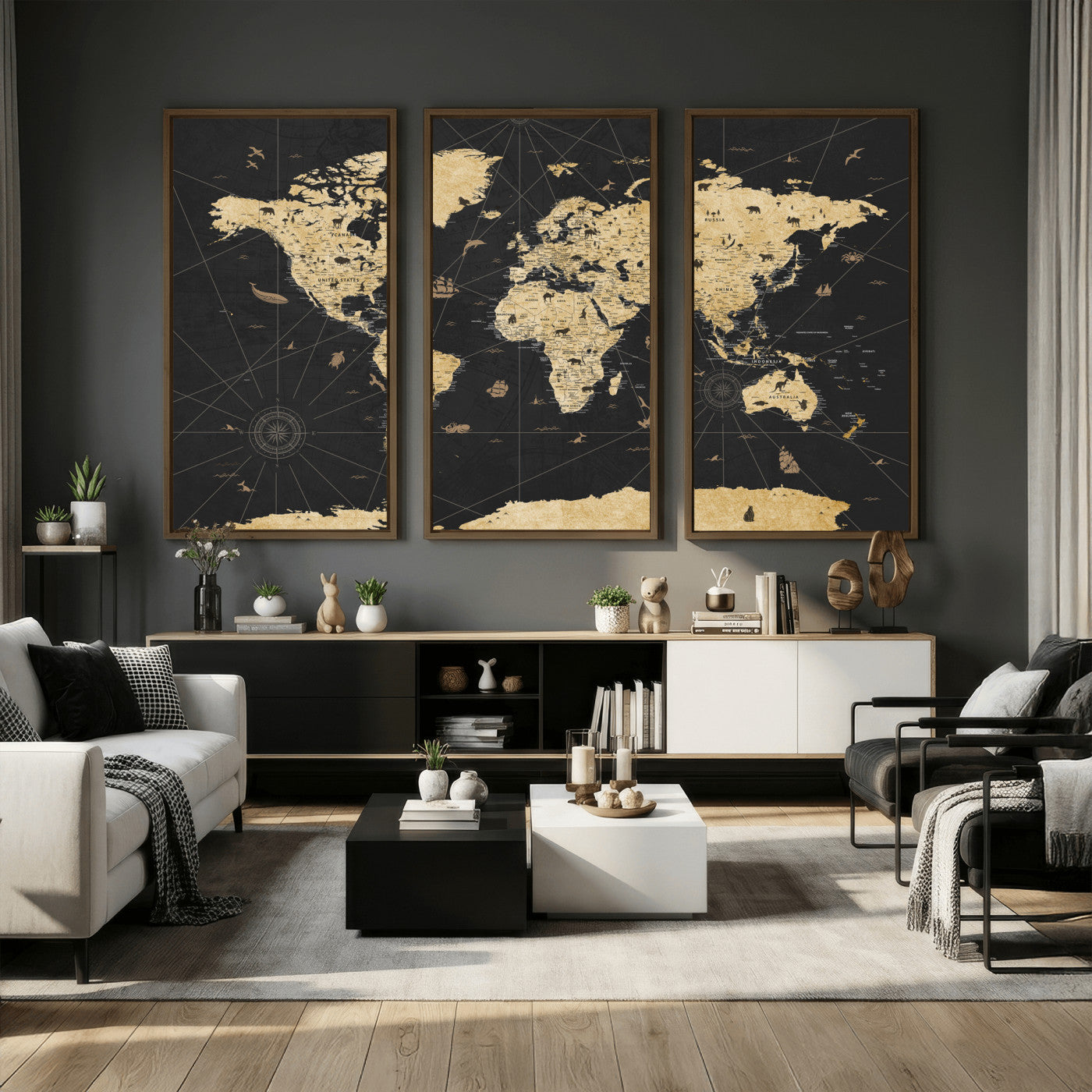 80270976-MGV-CV-36X24 - World Map Wall Art Canvas Print, Modern Decorative Framed Map Artwork Prints for Living Room, Office, Bedroom Wall Decor