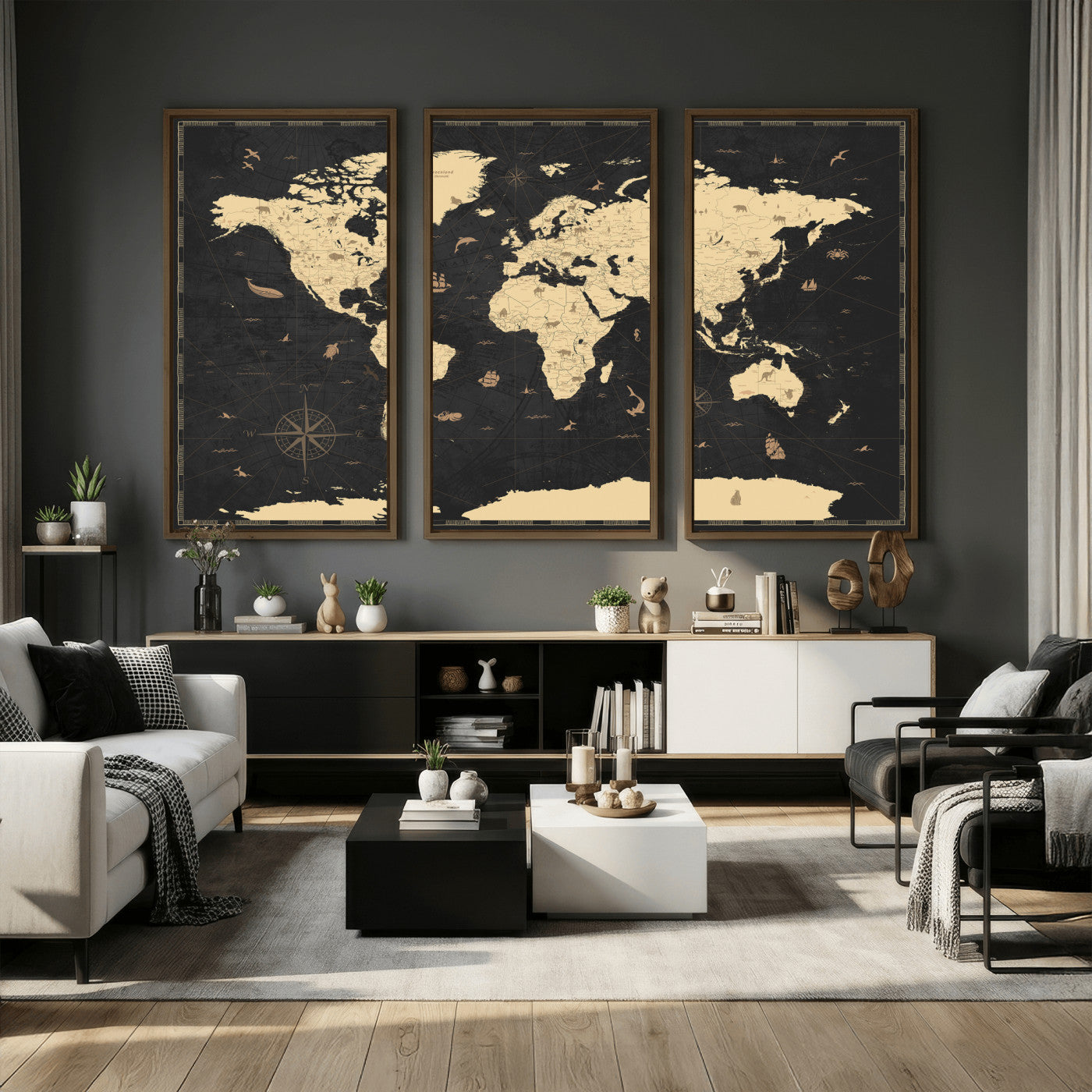 75220264-MGV-CV-36X24 - World Map Wall Art Canvas Print, Modern Decorative Framed Map Artwork Prints for Living Room, Office, Bedroom Wall Decor