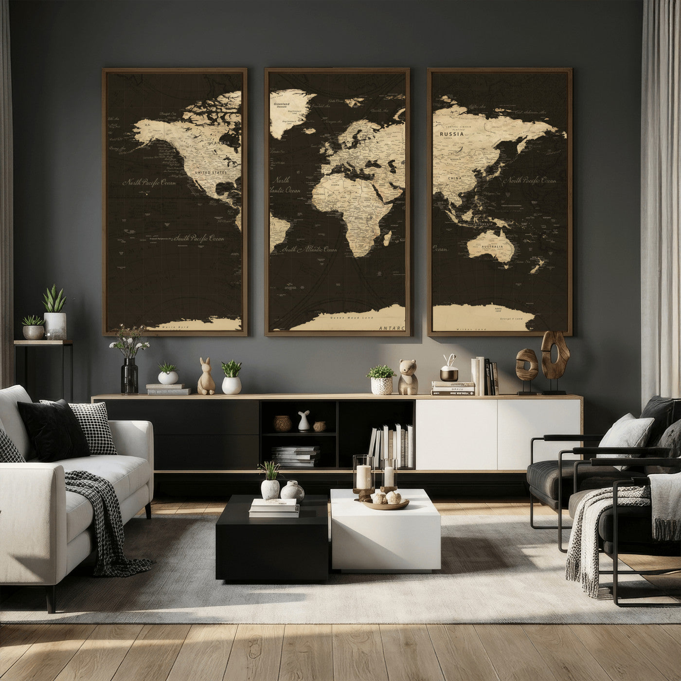 89024244-MGV-CV-36X24 - World Map Wall Art Canvas Print, Modern Decorative Framed Map Artwork Prints for Living Room, Office, Bedroom Wall Decor