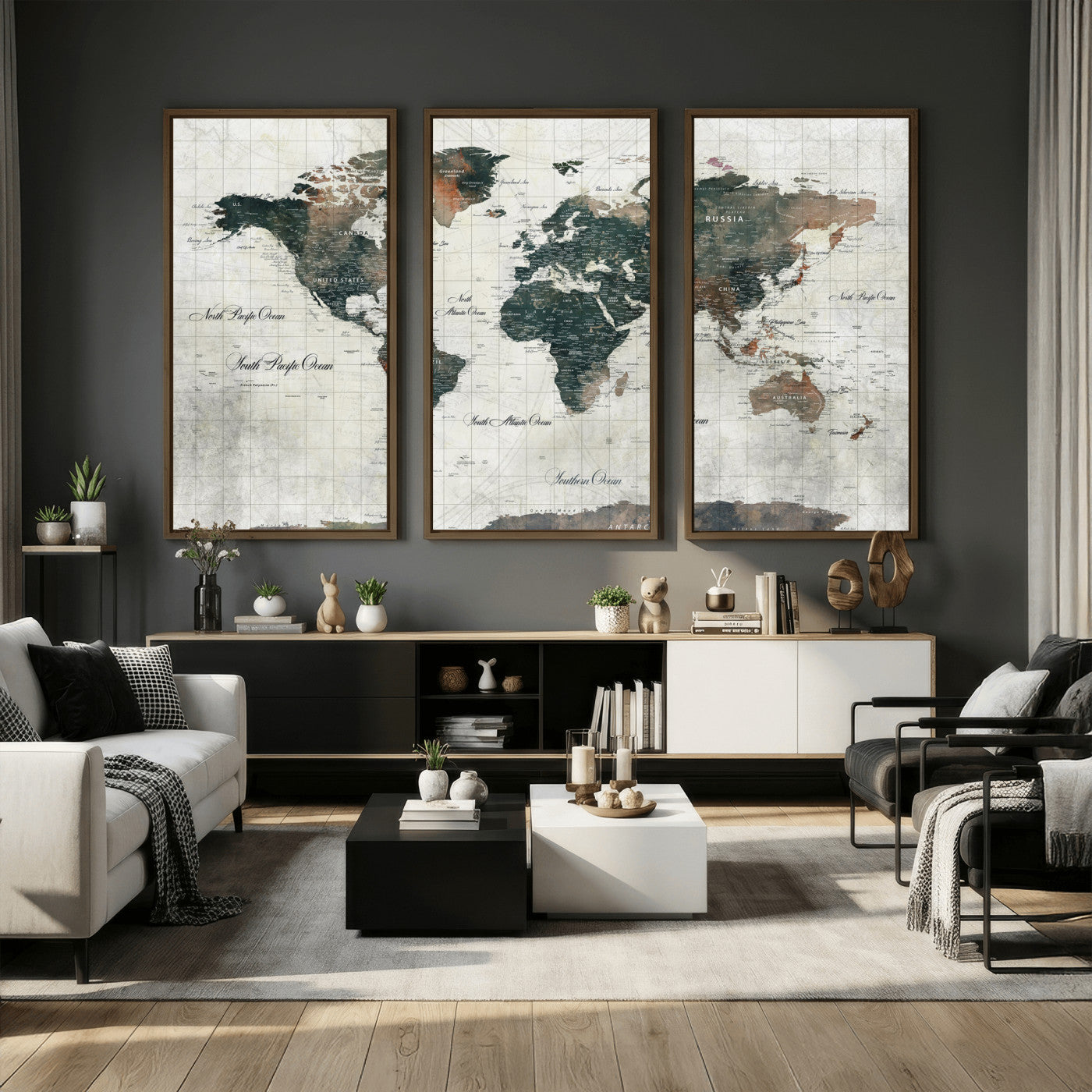 91179593-MGV-CV-36X24 - World Map Wall Art Canvas Print, Modern Decorative Framed Map Artwork Prints for Living Room, Office, Bedroom Wall Decor