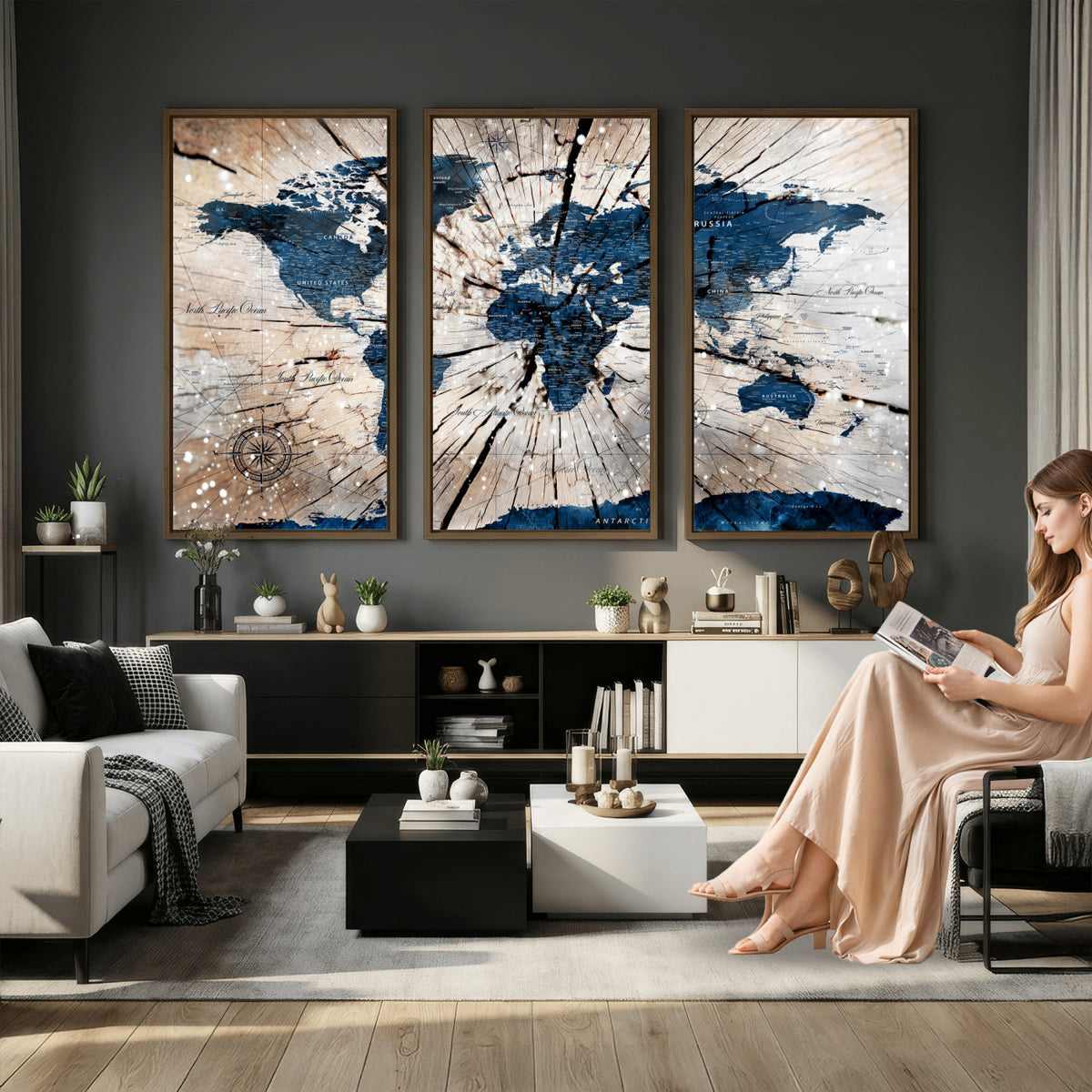 19478704-MGV-CV-36X24 - World Map Wall Art Canvas Print, Modern Decorative Framed Map Artwork Prints for Living Room, Office, Bedroom Wall Decor