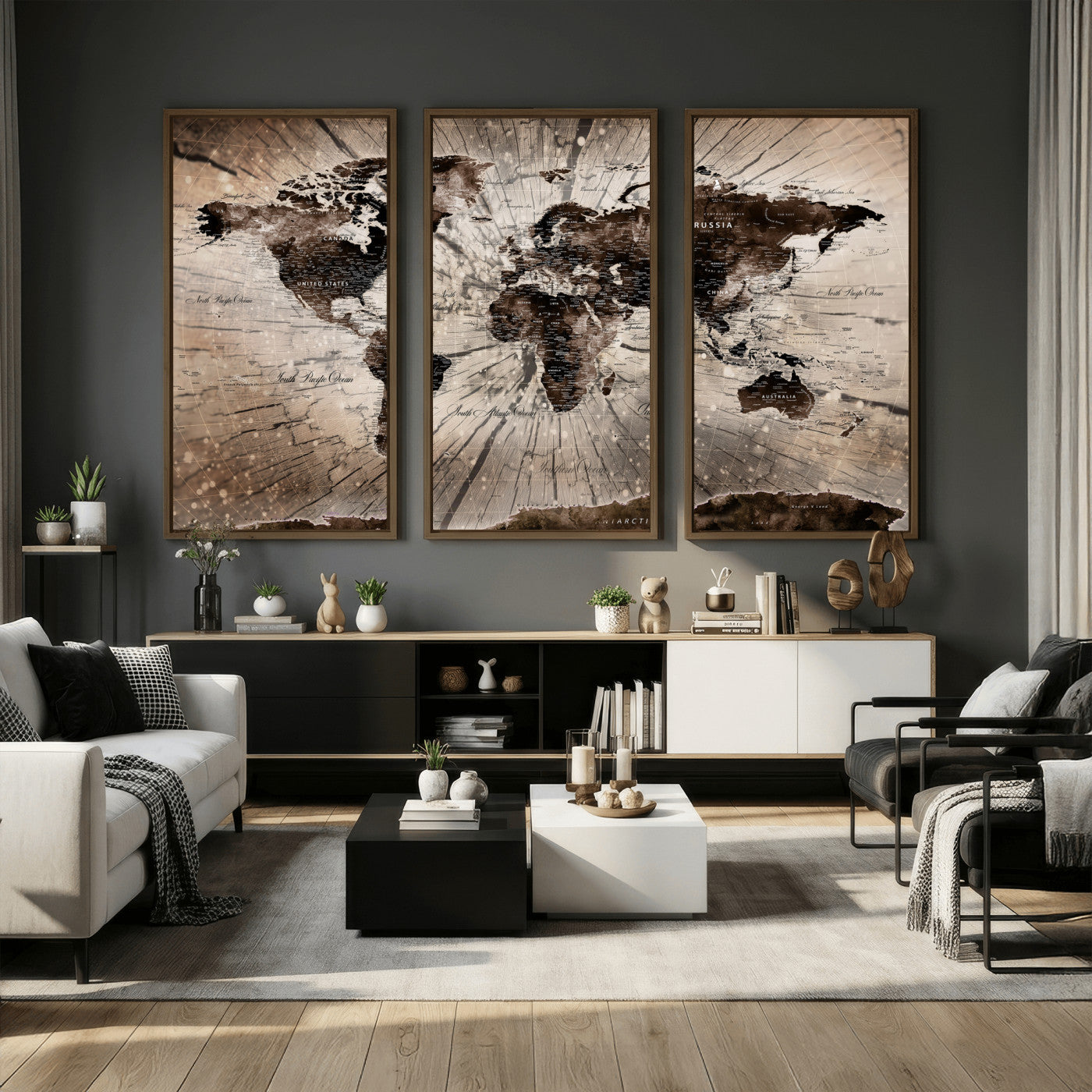 94623295-MGV-CV-36X24 - World Map Wall Art Canvas Print, Modern Decorative Framed Map Artwork Prints for Living Room, Office, Bedroom Wall Decor