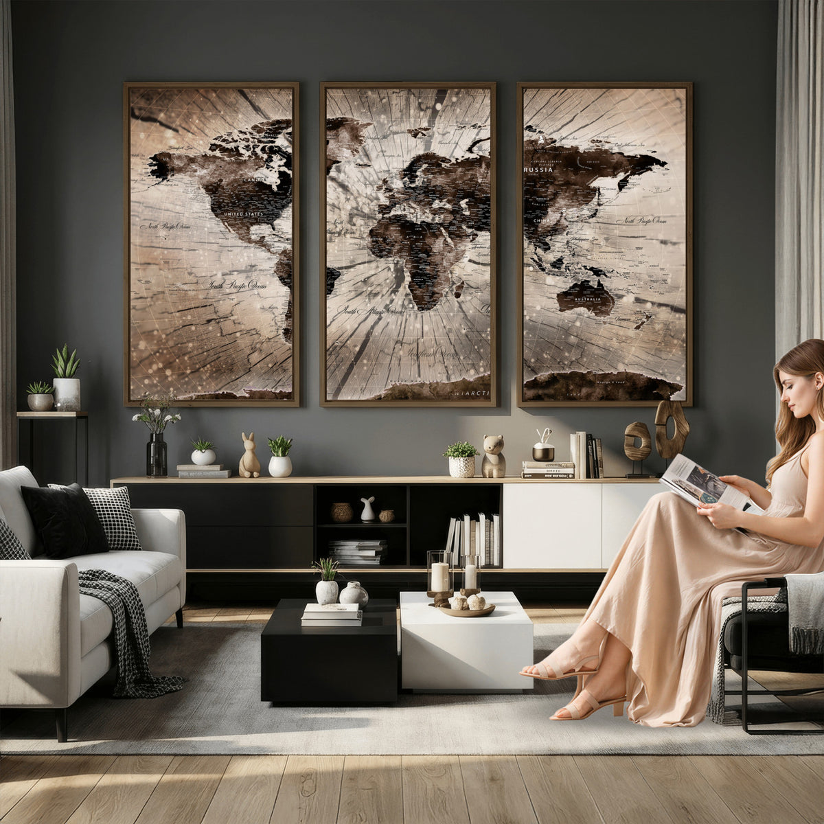 94623295-MGV-CV-36X24 - World Map Wall Art Canvas Print, Modern Decorative Framed Map Artwork Prints for Living Room, Office, Bedroom Wall Decor