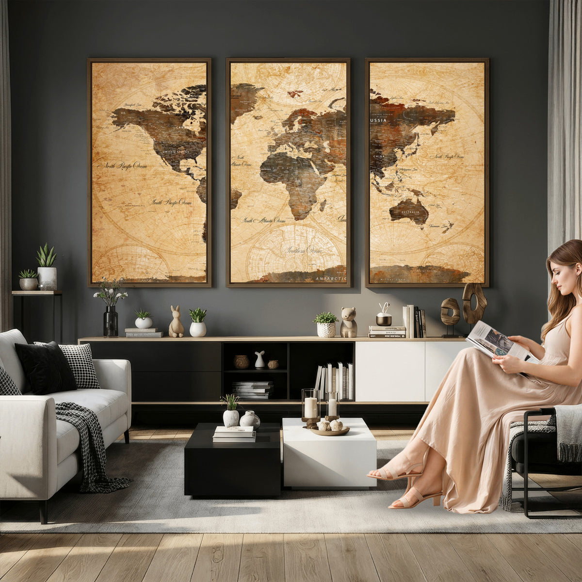 63156625-MGV-CV-36X24 - World Map Wall Art Canvas Print, Modern Decorative Framed Map Artwork Prints for Living Room, Office, Bedroom Wall Decor