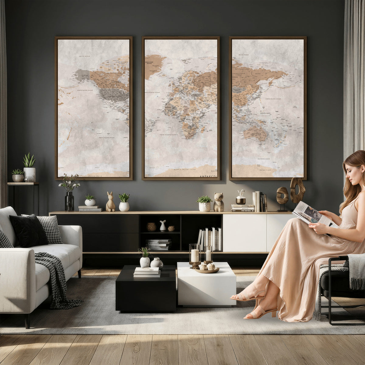 34051638-MGV-CV-36X24 - Detailed World Map Wall Art Canvas Print for Home and Office Decor