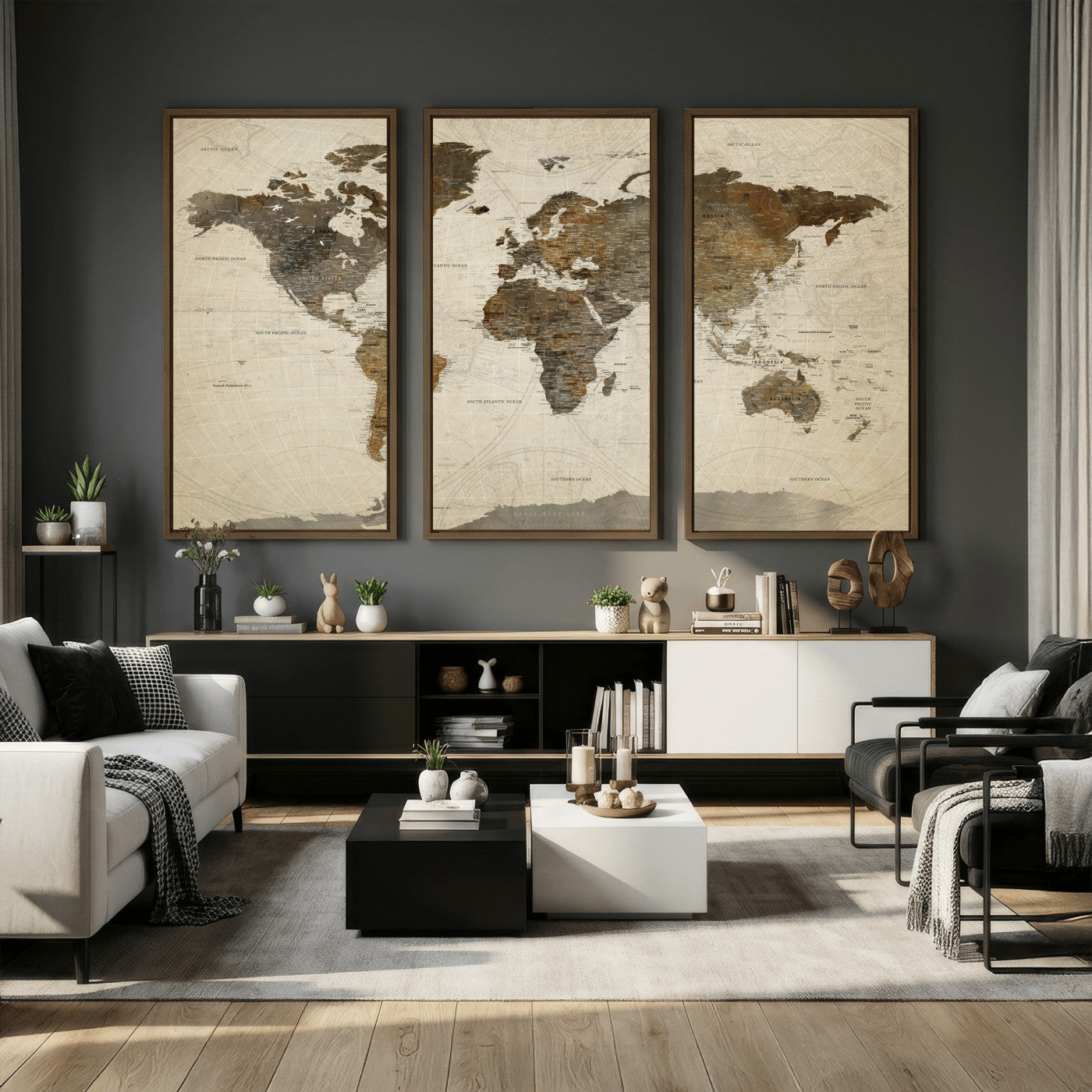 49623468-MGV-CV-36X24 - World Map Wall Art Canvas Print, Modern Decorative Framed Map Artwork Prints for Living Room, Office, Bedroom Wall Decor