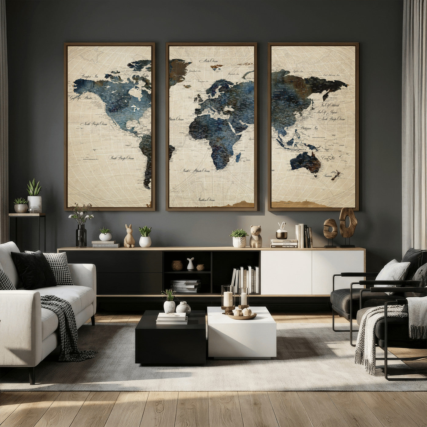 72927803-MGV-CV-36X24 - World Map Wall Art Canvas Print, Modern Decorative Framed Map Artwork Prints for Living Room, Office, Bedroom Wall Decor