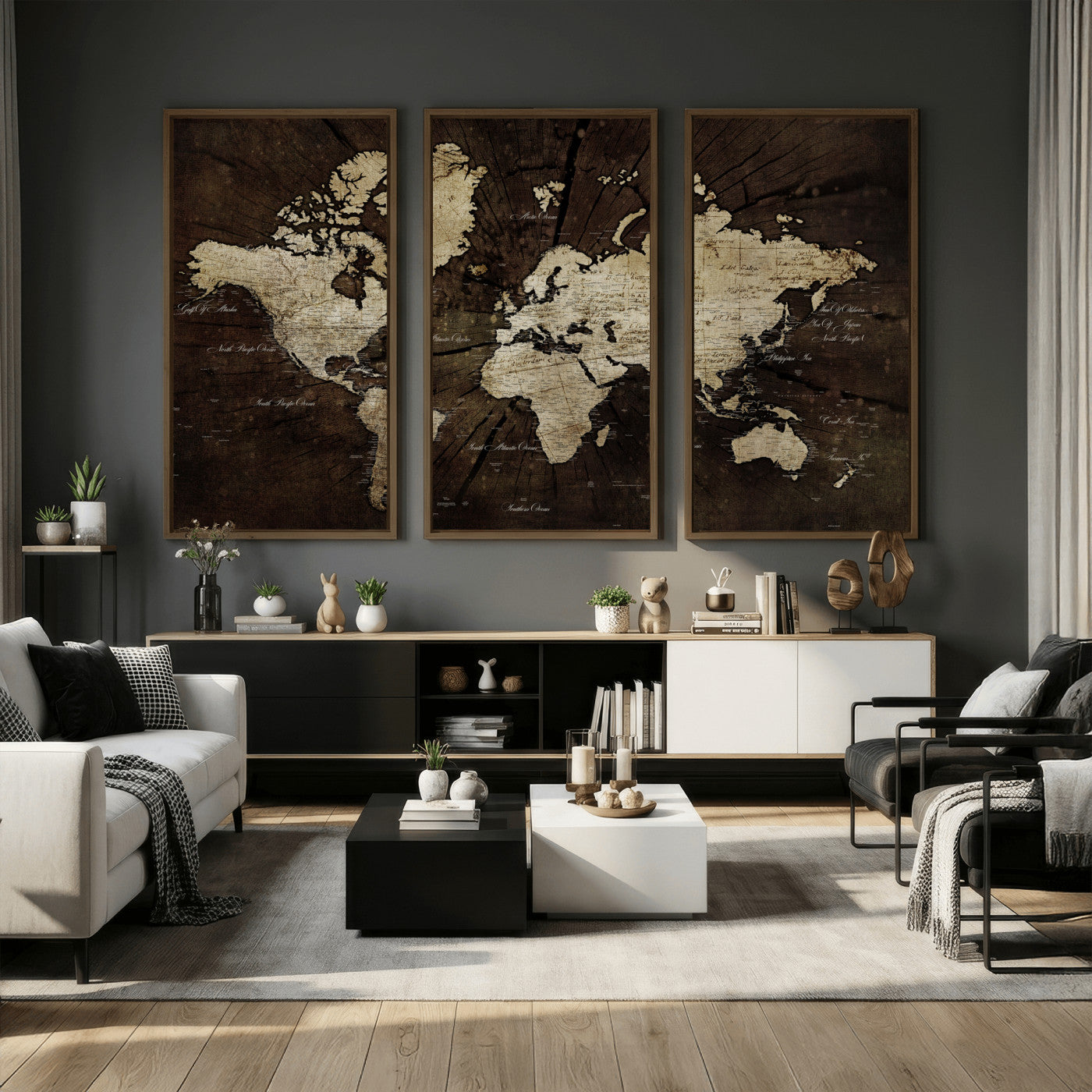 40991509-MGV-CV-36X24 - World Map Wall Art Canvas Print, Modern Decorative Framed Map Artwork Prints for Living Room, Office, Bedroom Wall Decor