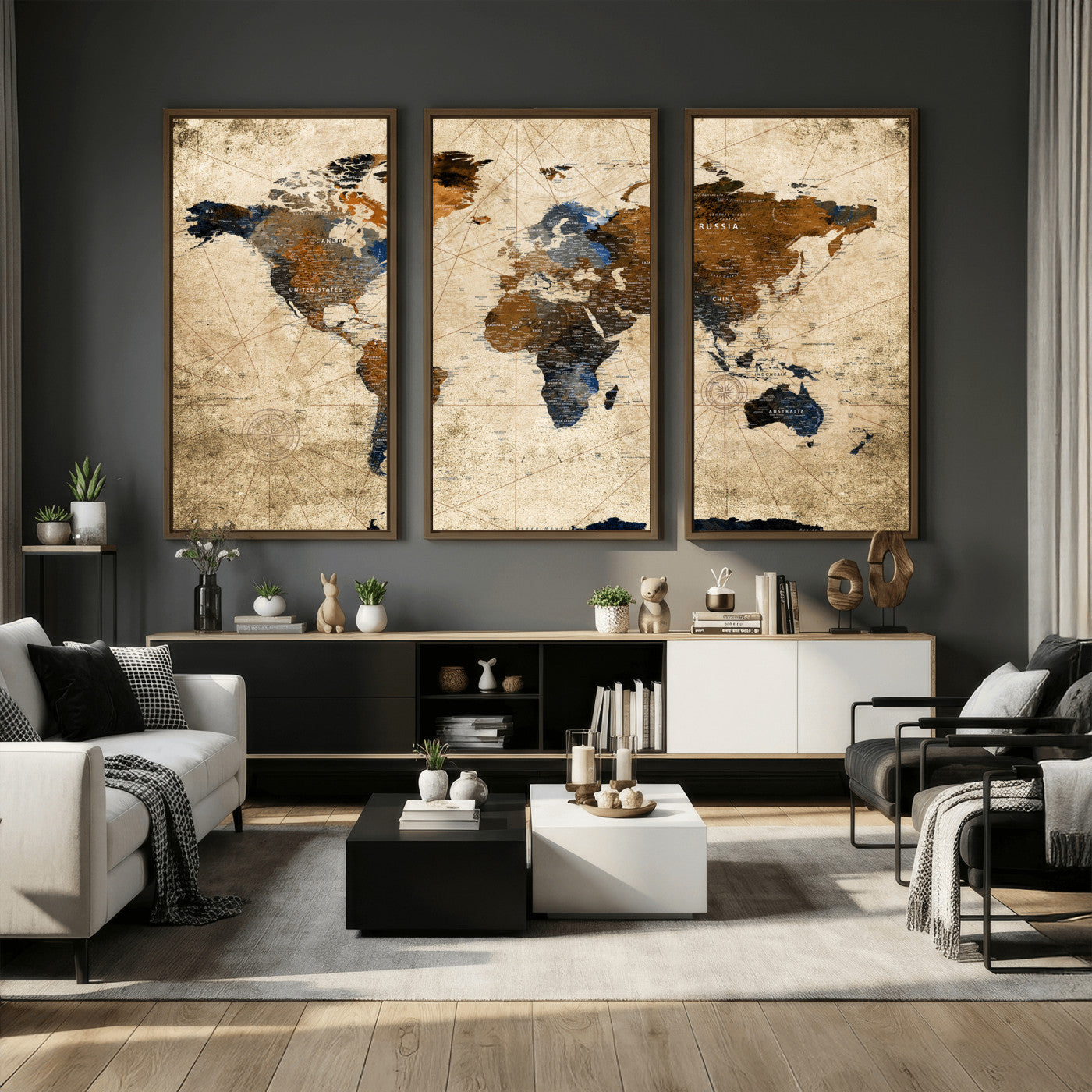 27163414-MGV-CV-36X24 - World Map Wall Art Canvas Print, Modern Decorative Framed Map Artwork Prints for Living Room, Office, Bedroom Wall Decor