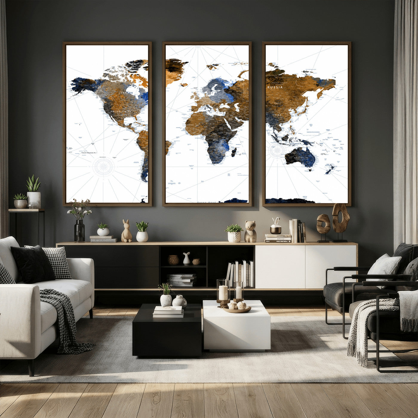 56364879-MGV-CV-36X24 - World Map Wall Art Canvas Print, Modern Decorative Framed Map Artwork Prints for Living Room, Office, Bedroom Wall Decor