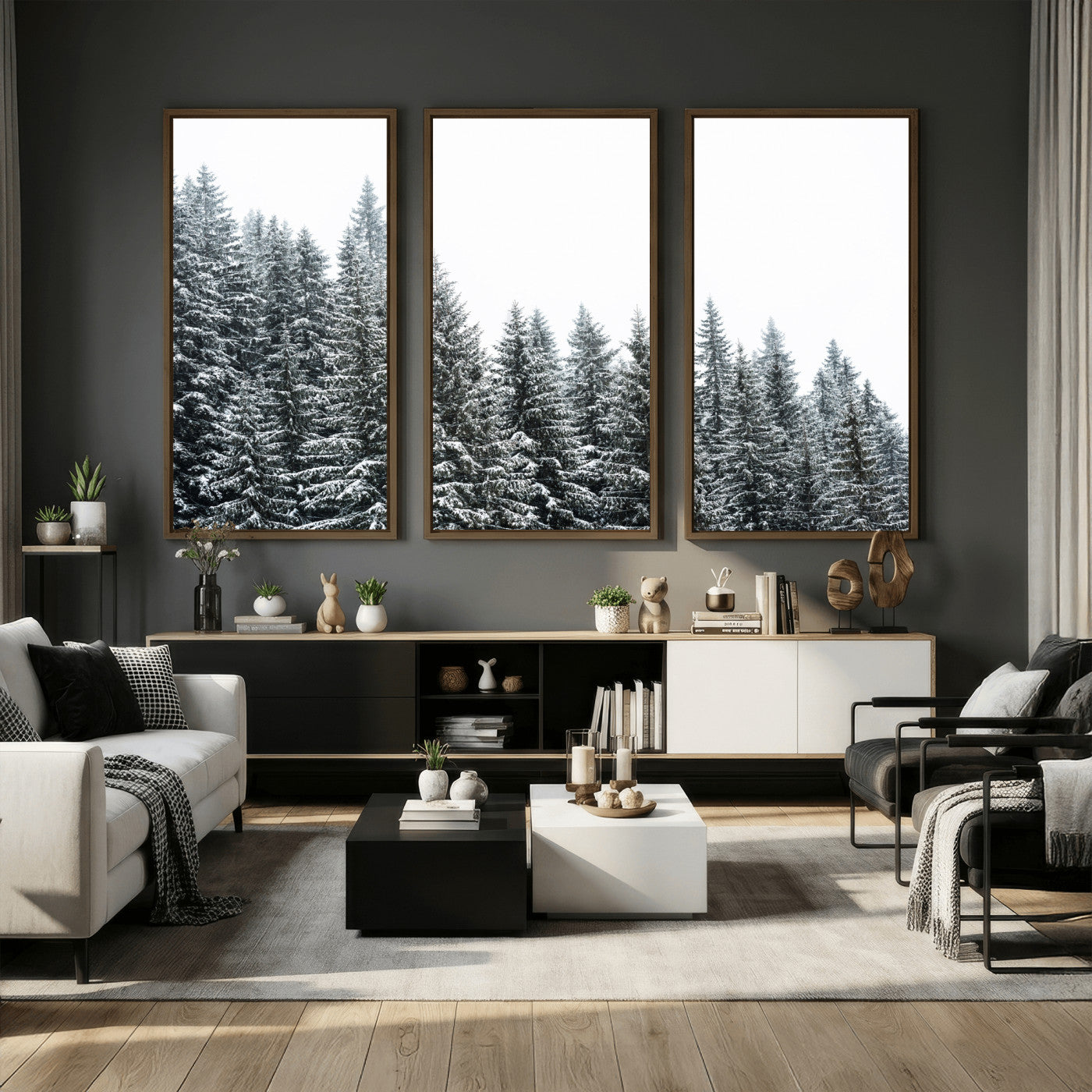 69566941-MGV-CV-36X24 - Misty Mountain Forest Canvas Print, Foggy Pine Trees Nature Wall Art, Framed Canvas Ready to Hang