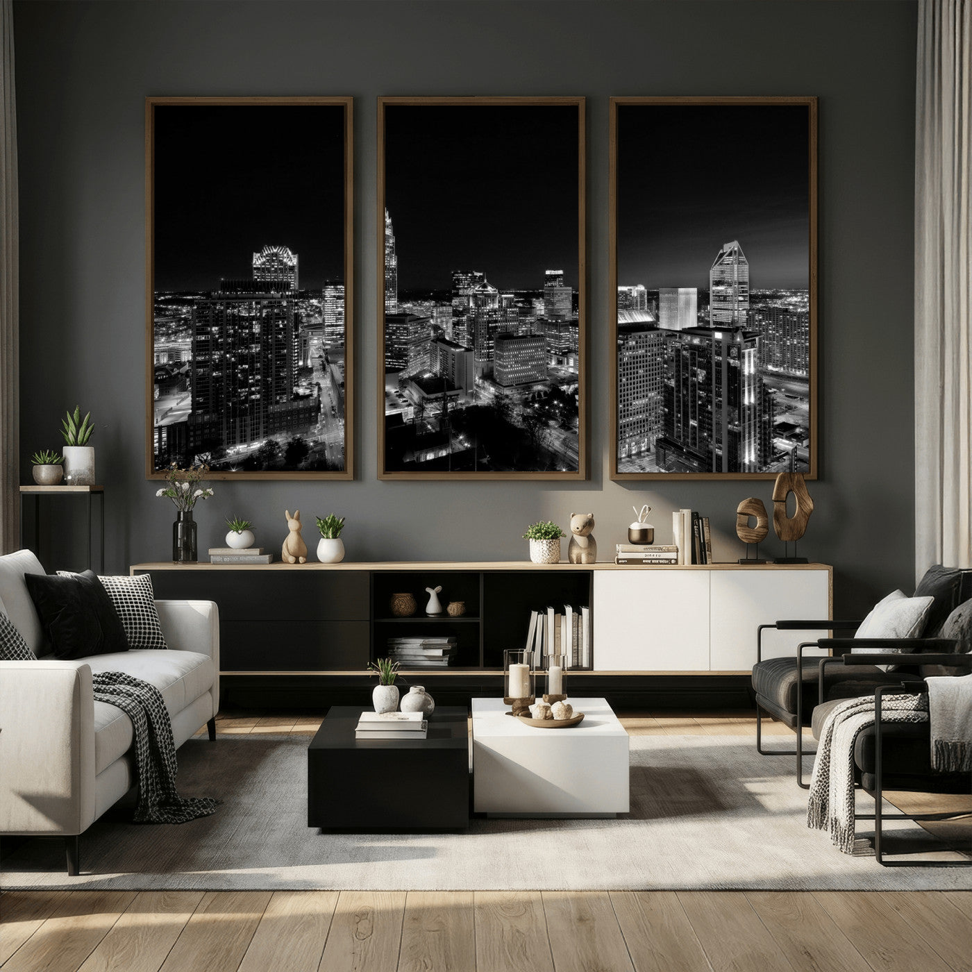 68329345-MGV-CV-36X24 - Atlanta Skyline Wall Art Canvas Print, Atlanta Downtown Night Cityscape Print for Modern Urban Wall Decor