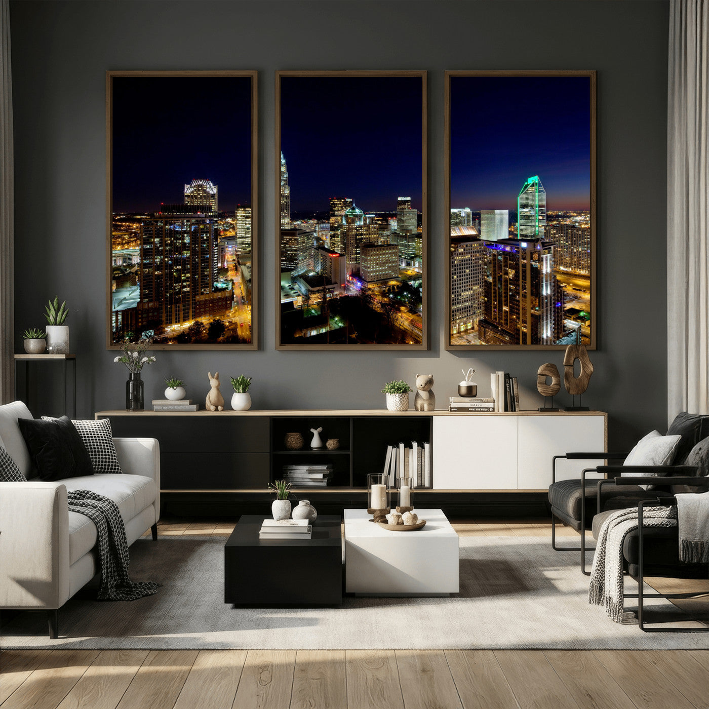 47163738-MGV-CV-36X24 - Atlanta Skyline Wall Art Canvas Print, Atlanta Downtown Night Cityscape Print for Modern Urban Wall Decor