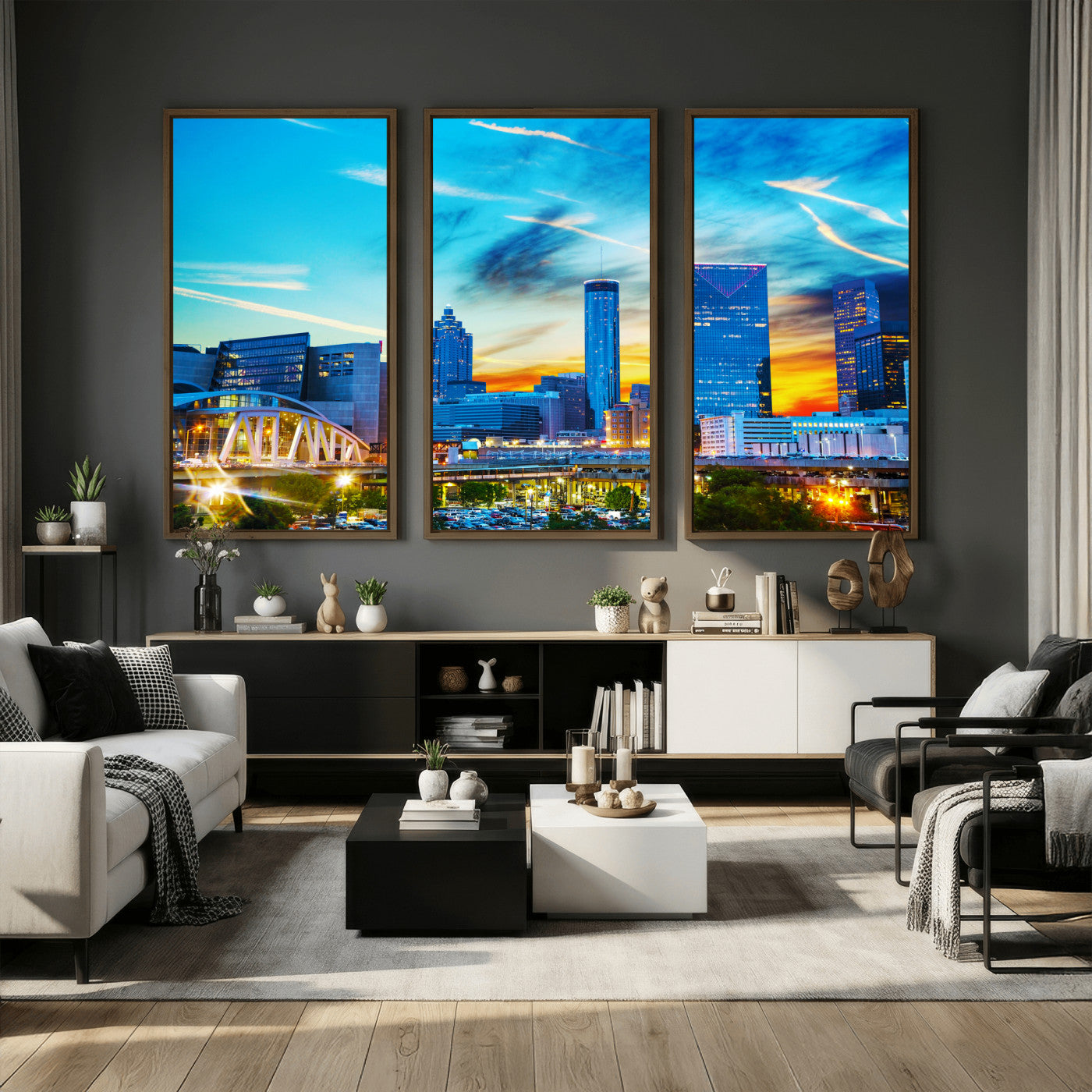 23097797-MGV-CV-36X24 - Atlanta Skyline Wall Art Canvas Print, Atlanta Downtown Night Cityscape Print for Modern Urban Wall Decor