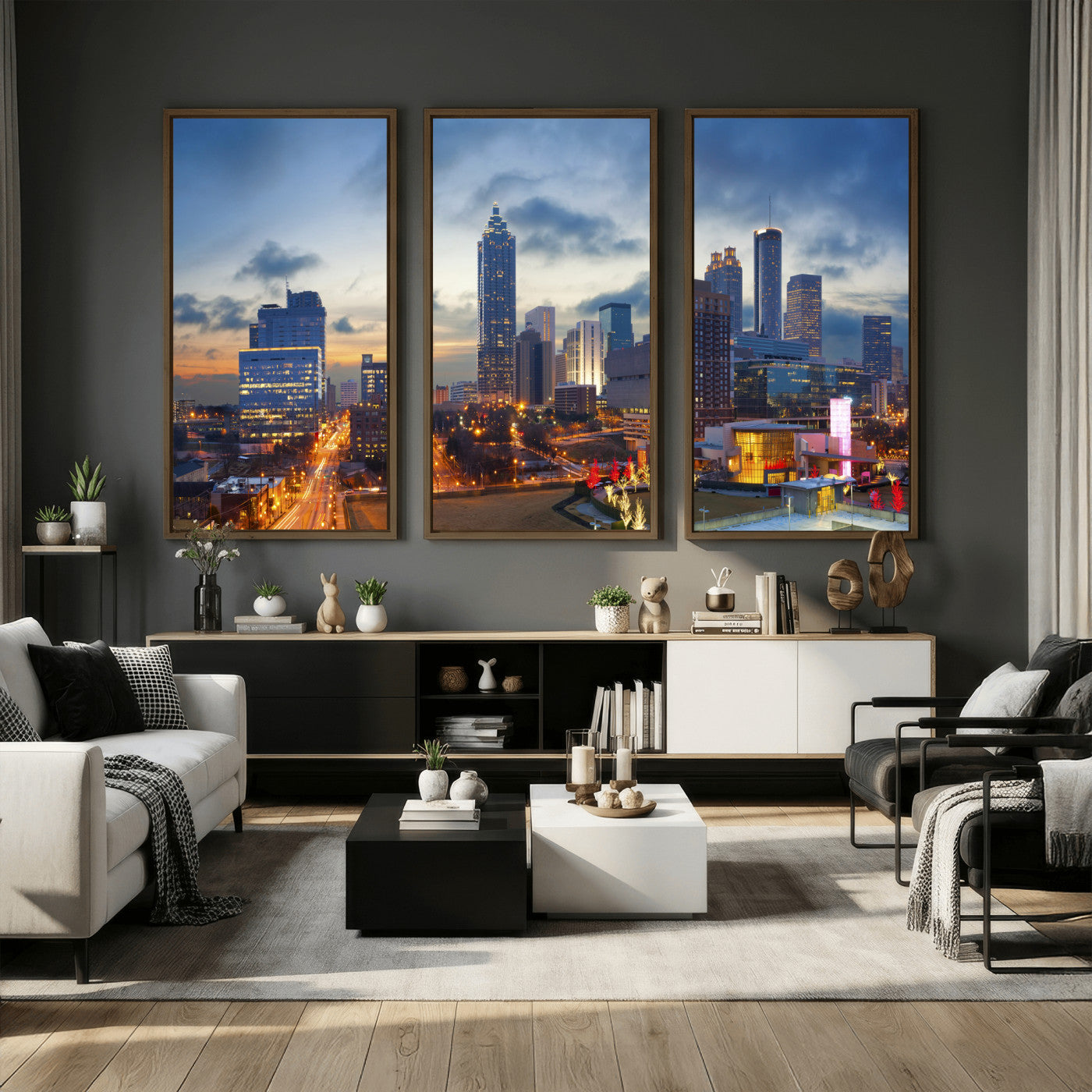 18461309-MGV-CV-36X24 - Atlanta Skyline Wall Art Canvas Print, Atlanta Downtown Night Cityscape Print for Modern Urban Wall Decor