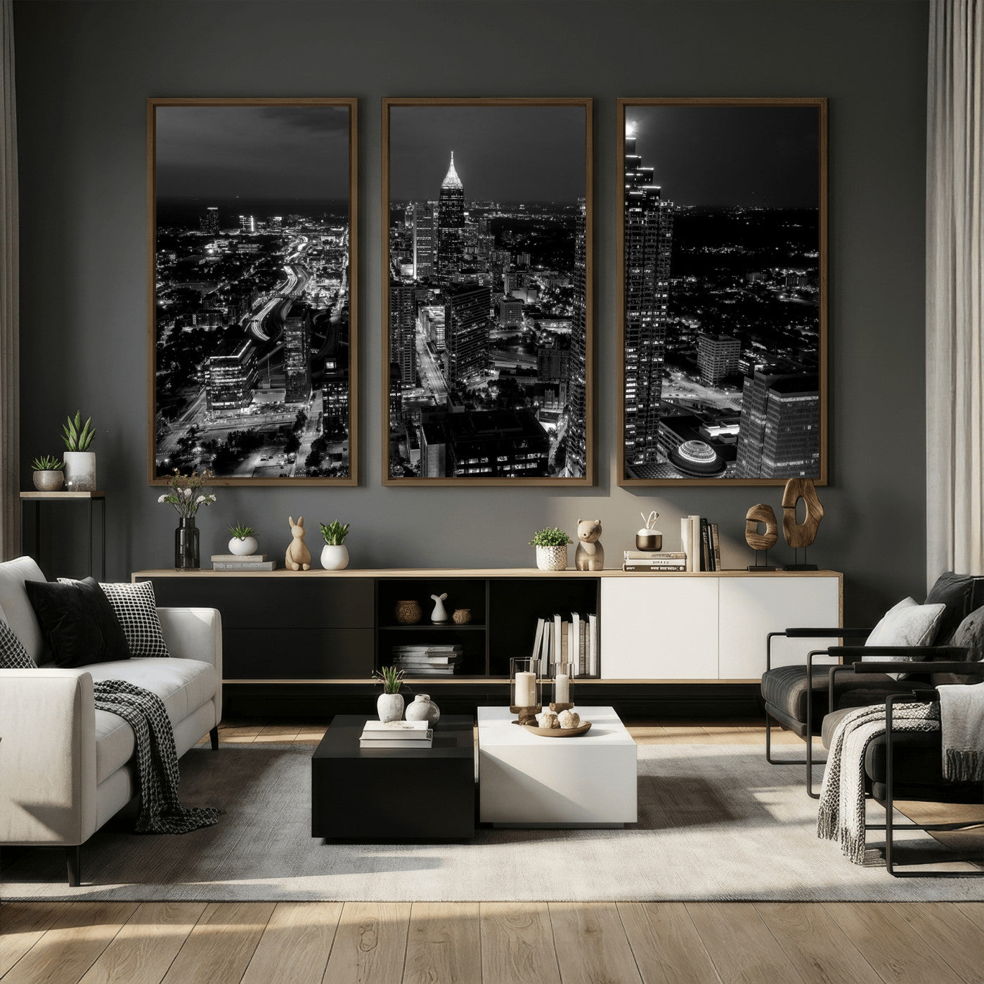 56773510-MGV-CV-36X24 - Atlanta Skyline Wall Art Canvas Print, Atlanta Downtown Night Cityscape Print for Modern Urban Wall Decor