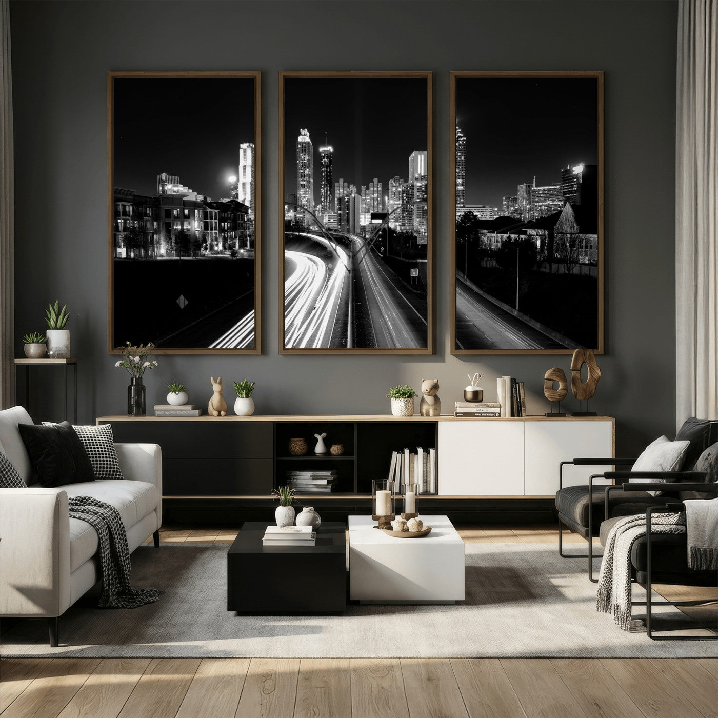 80330064-MGV-CV-36X24 - Atlanta Skyline Wall Art Canvas Print, Atlanta Downtown Night Cityscape Print for Modern Urban Wall Decor
