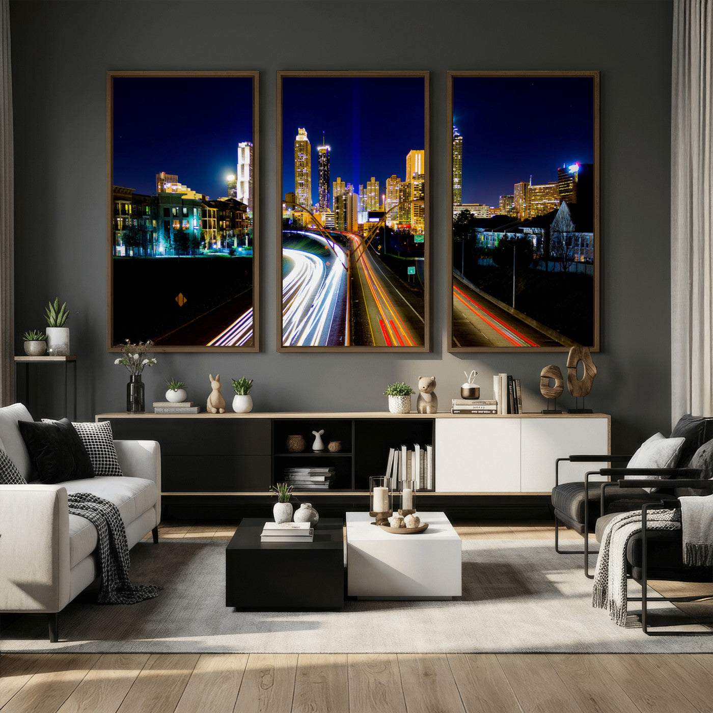 12967464-MGV-CV-36X24 - Atlanta Skyline Wall Art Canvas Print, Atlanta Downtown Night Cityscape Print for Modern Urban Wall Decor