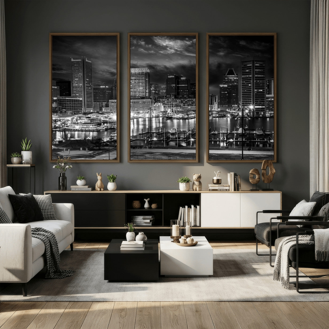 79755655-MGV-CV-36X24 - Baltimore Skyline Wall Art Canvas Print, Baltimore Downtown Night Cityscape Print for Modern Urban Wall Decor