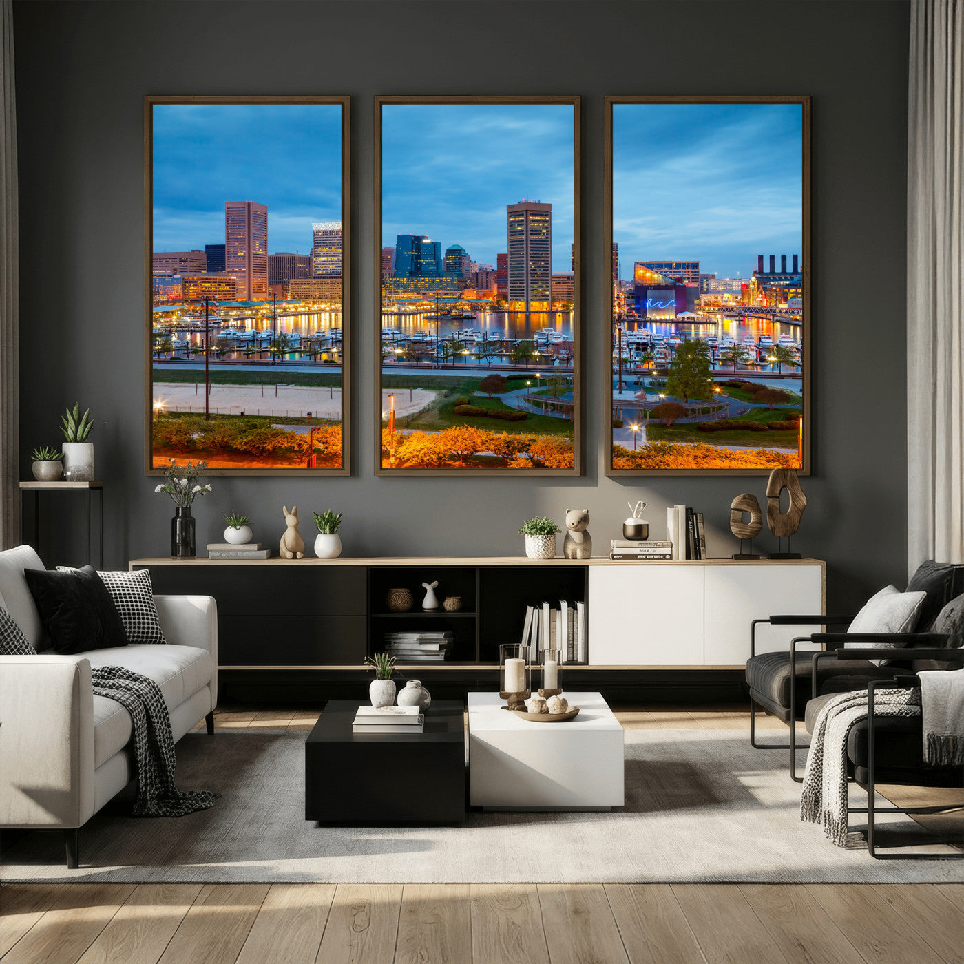78635089-MGV-CV-36X24 - Baltimore Skyline Wall Art Canvas Print, Baltimore Downtown Night Cityscape Print for Modern Urban Wall Decor