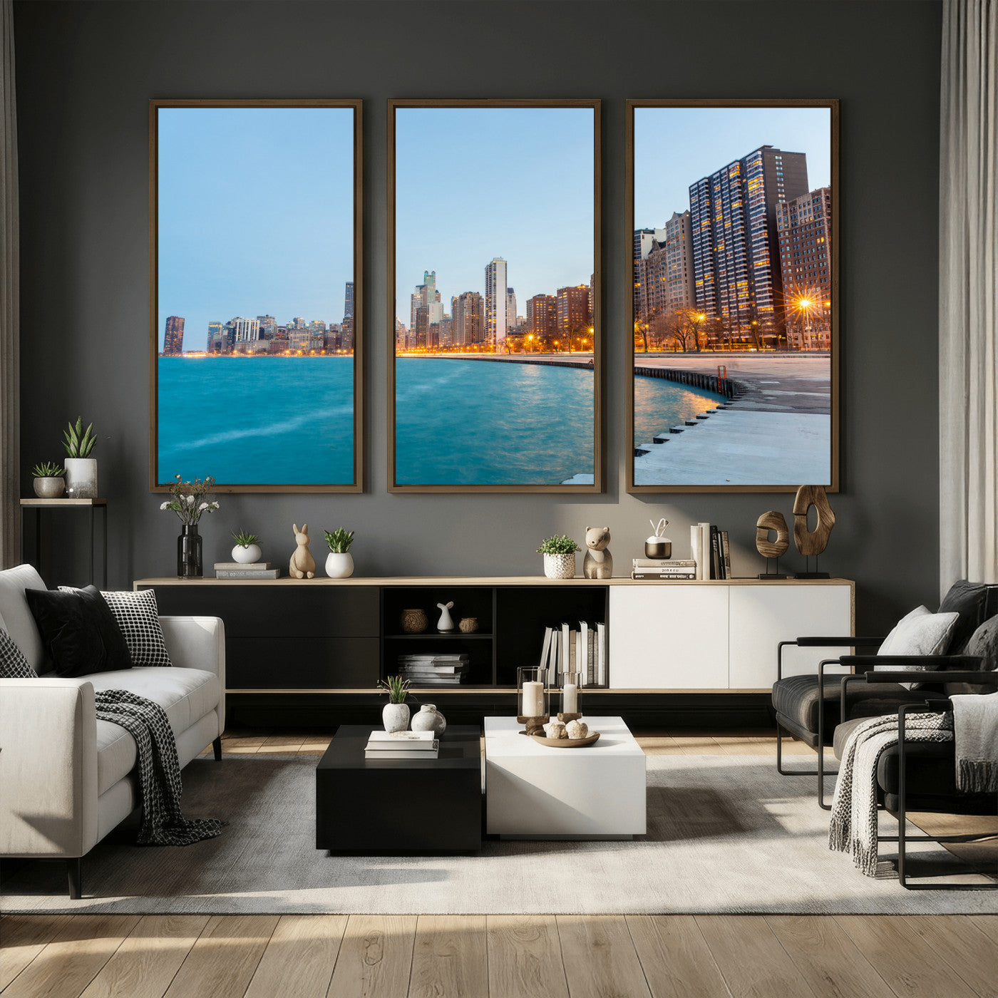 66780141-MGV-CV-36X24 - Chicago Wall Art Canvas Print, Chicago City Downtown Night Cityscape Print for Modern Urban Wall Decor