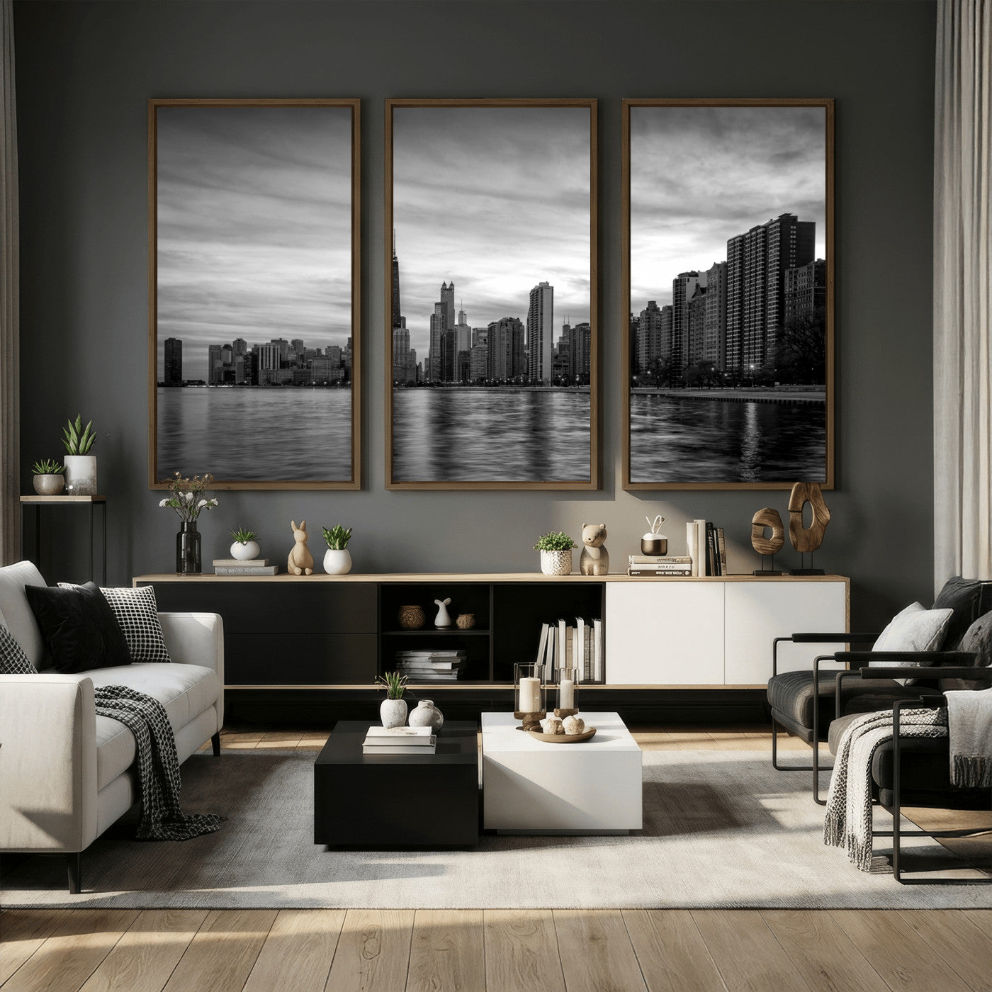 74552581-MGV-CV-36X24 - Chicago Wall Art Canvas Print, Chicago City Downtown Night Cityscape Print for Modern Urban Wall Decor