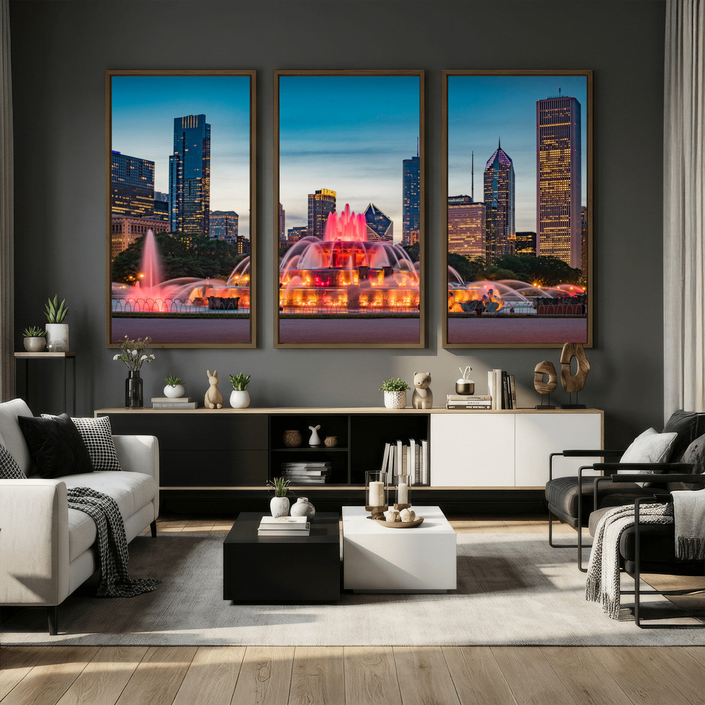 46805285-MGV-CV-36X24 - Chicago Wall Art Canvas Print, Chicago City Downtown Night Cityscape Print for Modern Urban Wall Decor