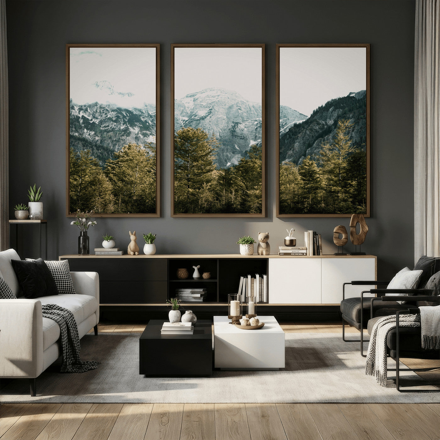 48479662-MGV-CV-36X24 - Mountain Forest Wall Art Canvas Print, Alpine Landscape Nature Photography, Moody Wilderness Wall Decor