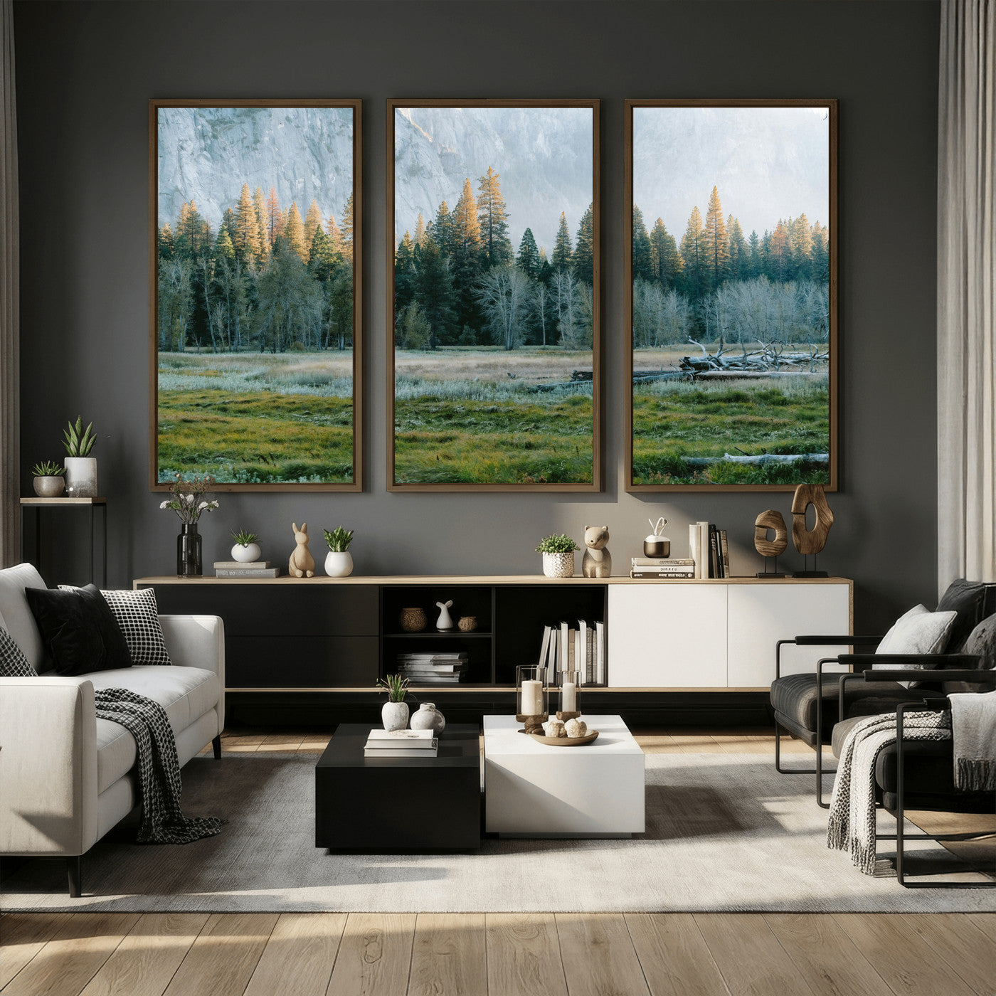 95548744-MGV-CV-36X24 - Forest Meadow Wall Art Canvas Print, Pine Tree Landscape Nature Artwork, Mountain Valley Scenic Photography, Calm Wilderness Wall Decor