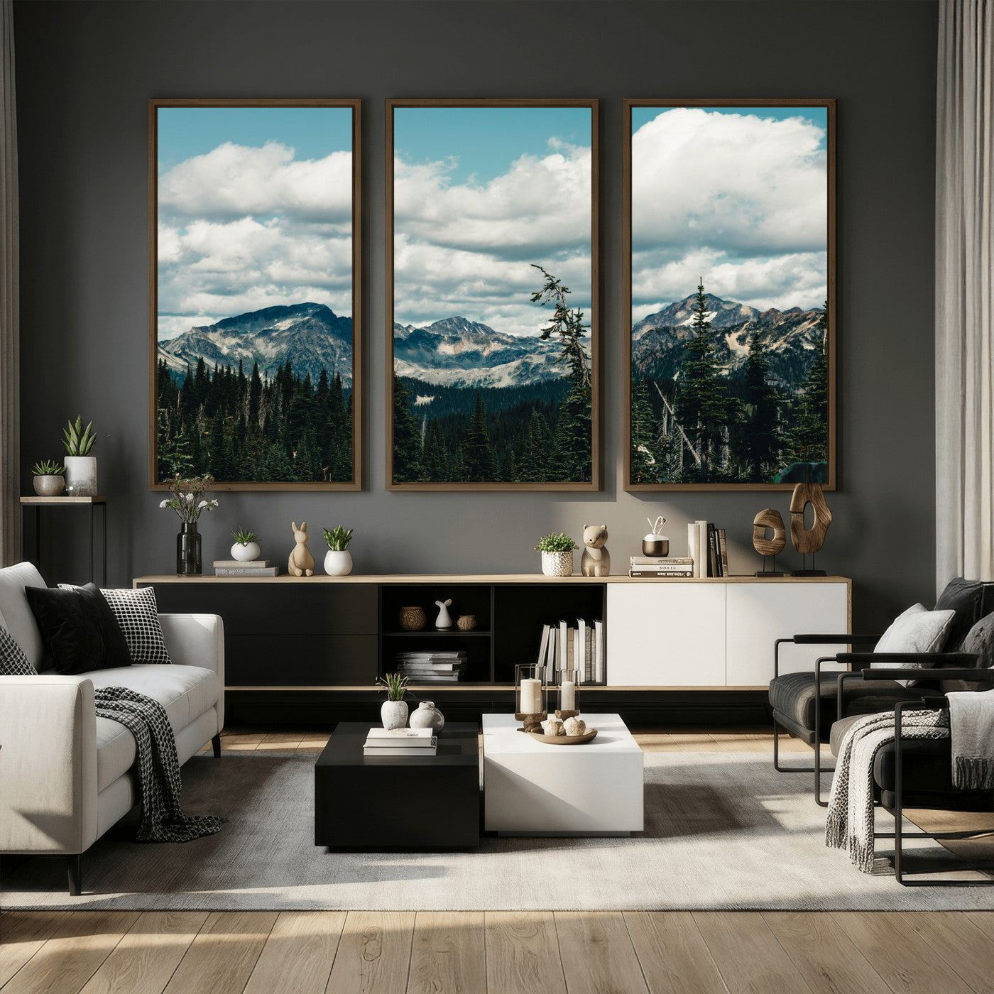 30416773-MGV-CV-36X24 - Mountain Forest Wall Art Canvas Print, Alpine Pine Tree Landscape Photography, Scenic Wilderness Mountain View, Nature Wall Decor