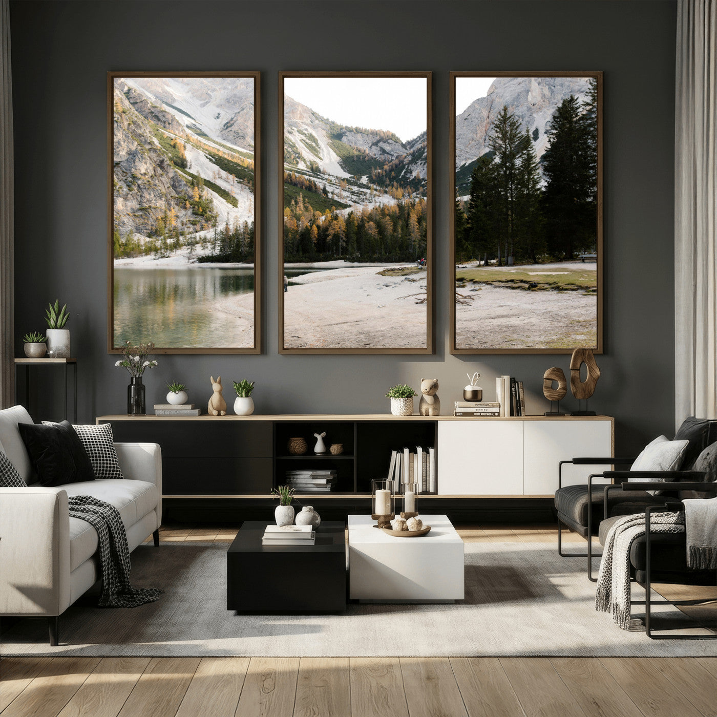 89246758-MGV-CV-36X24 - Lake Braies Alpine Landscape Wall Art Canvas Print, Dolomites Mountain Lake Forest Canvas Print, Italian Alps Scenic Nature Art Printing