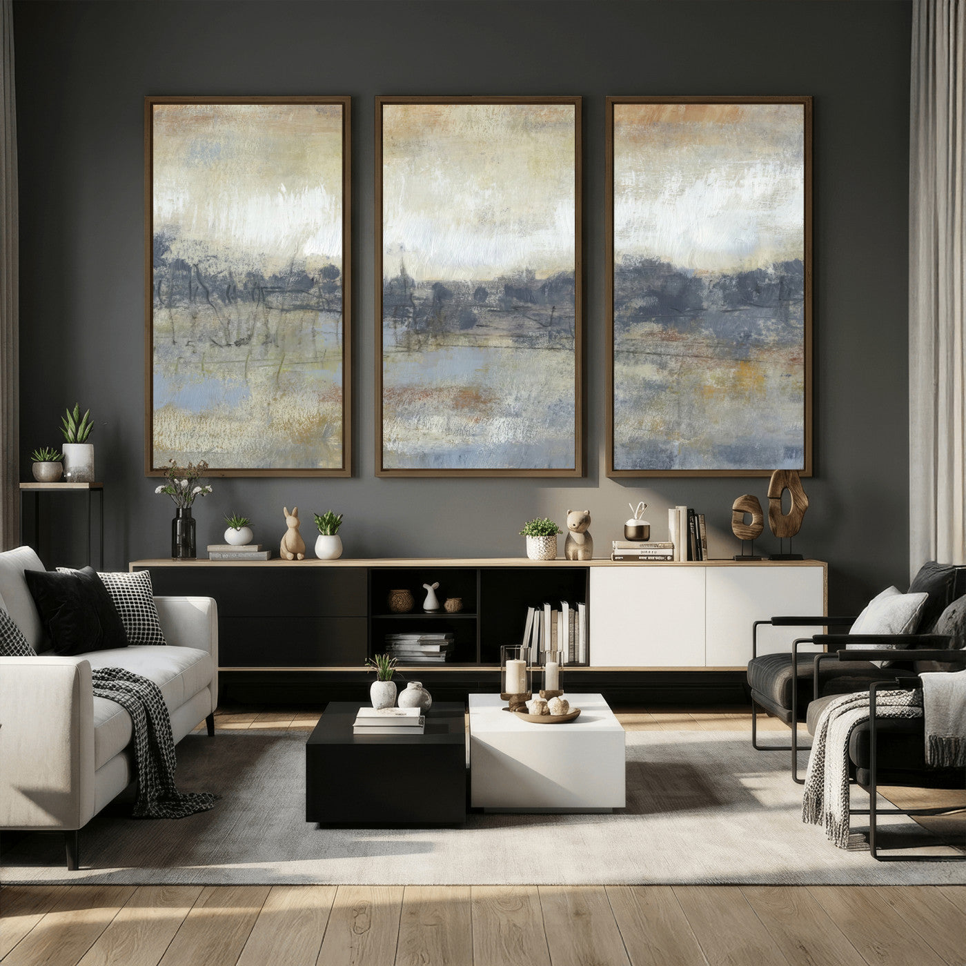 73973590-MGV-CV-36X24 - Abstract Neutral Landscape Painting Wall Art Canvas Print, Modern Minimal Texture Horizon Canvas Print, Beige Gray Contemporary Abstract Art Printing