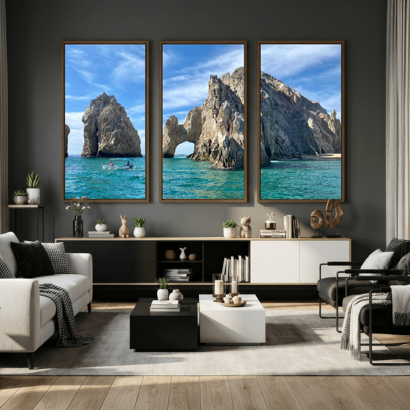 20946478-MGV-CV-36X24 - El Arco Cabo San Lucas Ocean Arch Wall Art Canvas Print, Baja California Rock Arch Seascape Canvas Print, Mexico Coastal Landmark Scenic Art Printing