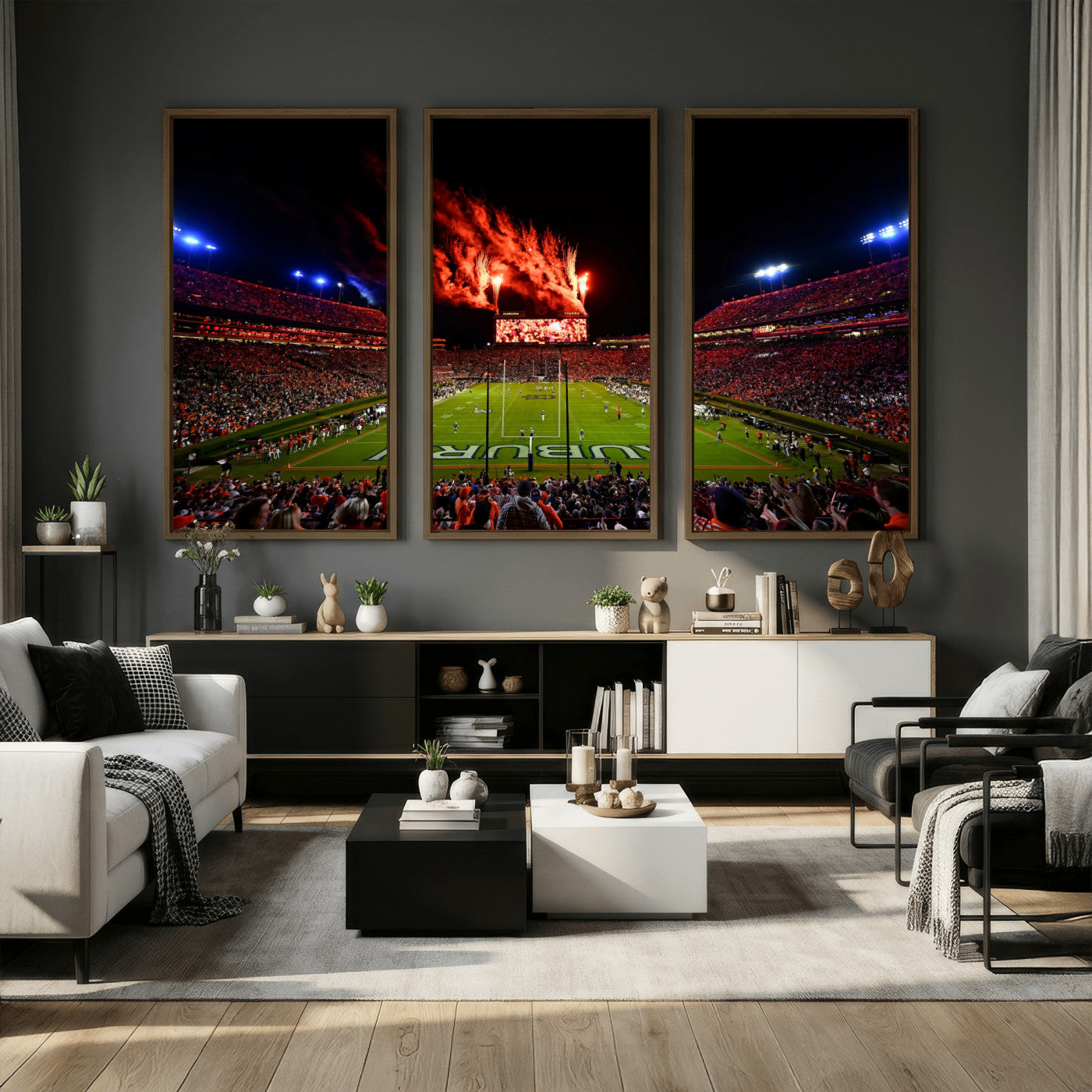 81918884-MGV-CV-36X24 - Auburn Stadium Wall Art Canvas Print, College Football Night Game Crowd, Jordan Hare Stadium Artwork