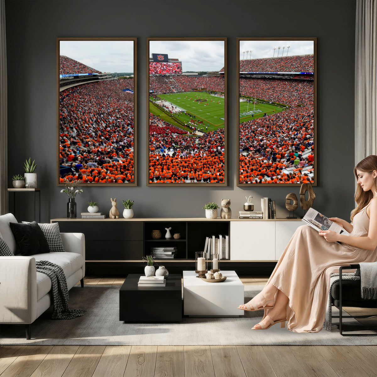 82562490-MGV-CV-36X24 - Auburn Stadium Sunset Wall Art Canvas Print, Jordan Hare Stadium Game Day Crowd, Auburn Tigers Football Artwork