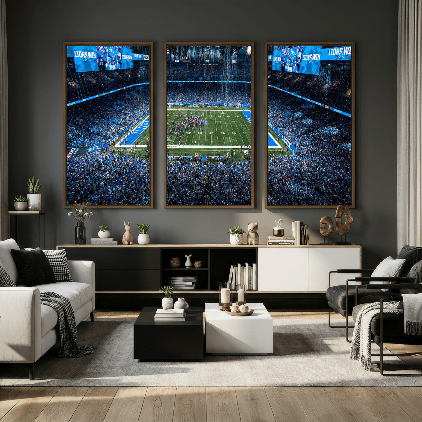 80882005-MGV-CV-36X24 - Detroit Lions Stadium Wall Art Canvas Print, Football Field Panorama Artwork, NFL Game Night Stadium Decor