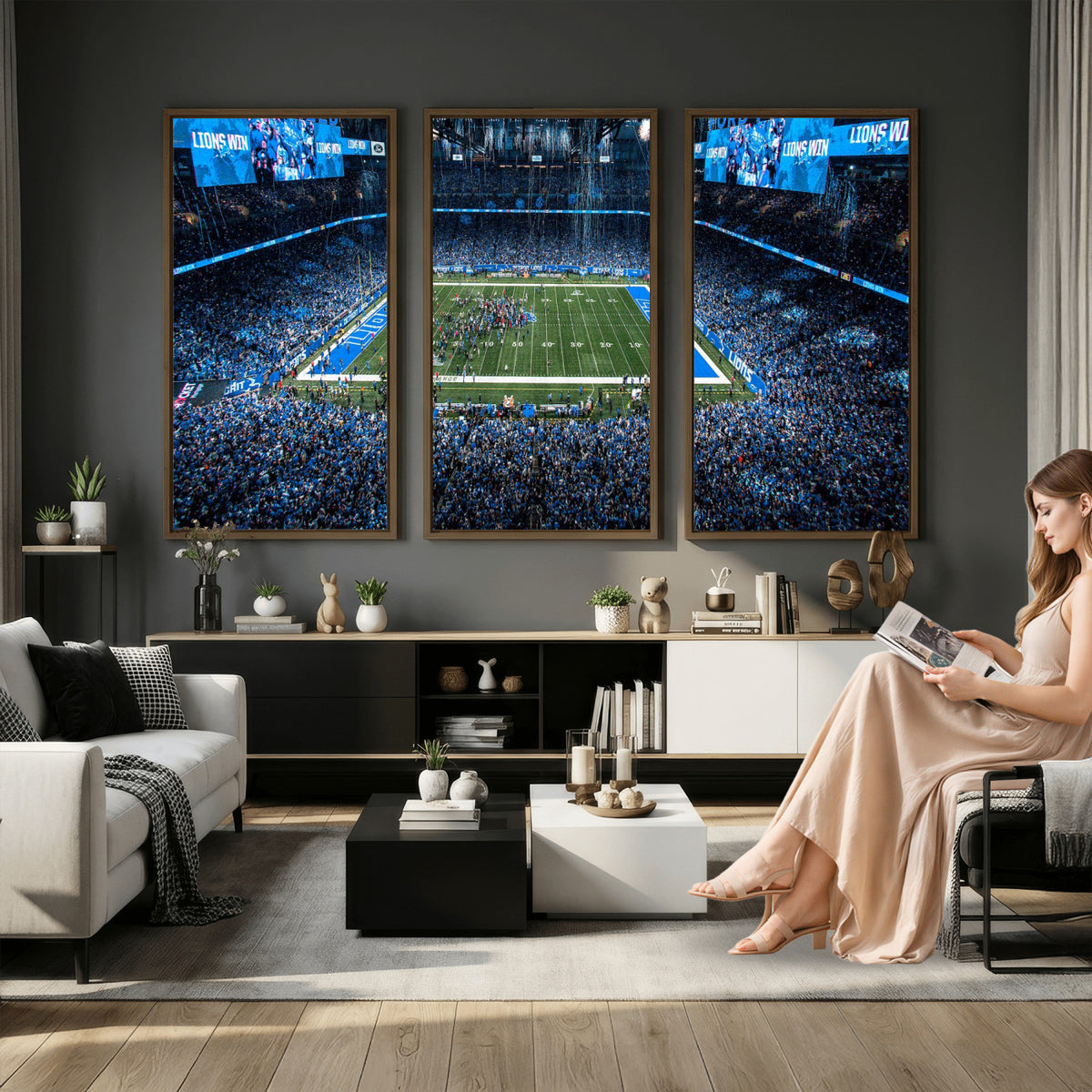 80882005-MGV-CV-36X24 - Detroit Lions Stadium Wall Art Canvas Print, Football Field Panorama