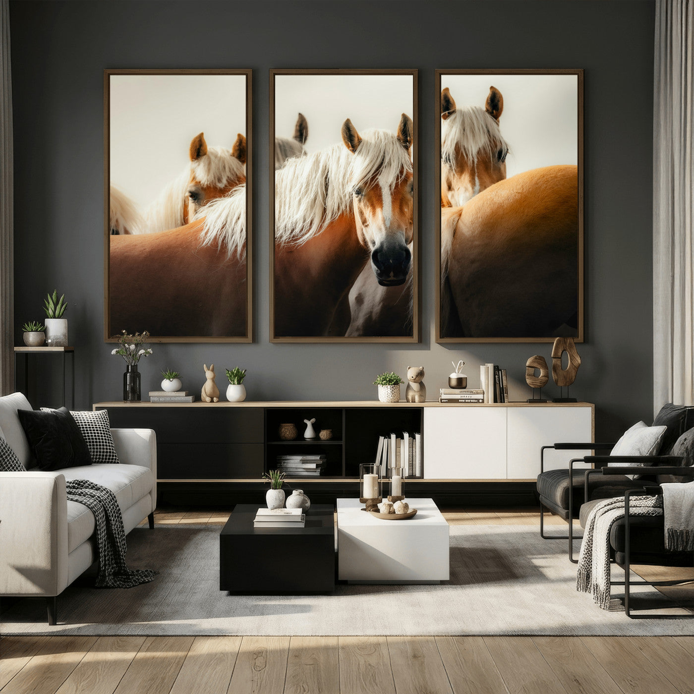 71904941-MGV-CV-36X24 - Wild Horse Herd Wall Art Canvas Print, Natural Horse Portrait Nature Wall Decor for Living Room and Office