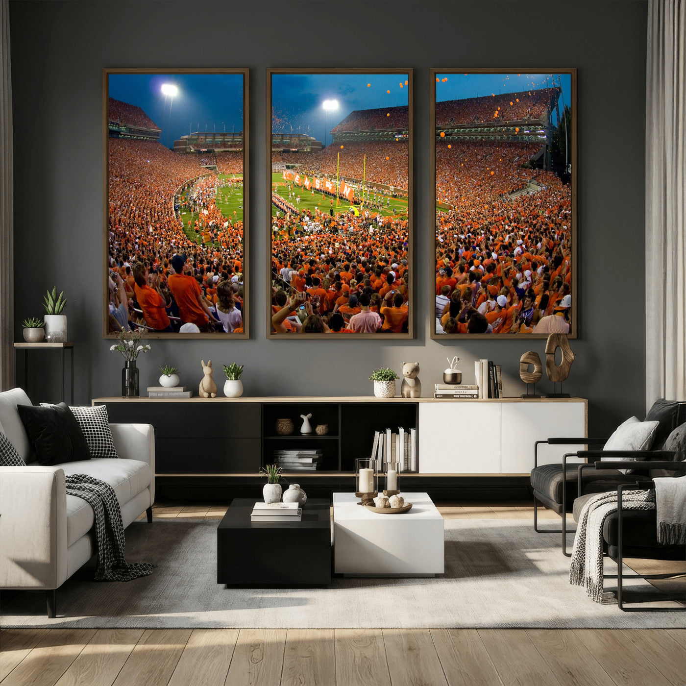42850097-MGV-CV-36X24 - Clemson Tigers Memorial Stadium Wall Art Canvas Print, Death Valley Football Stadium Artwork, Packed Game Night Crowd Scene