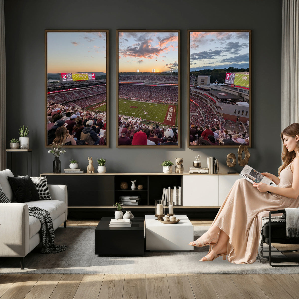 71837429-MGV-CV-36X24 - Donald W. Reynolds Razorback Stadium Wall Art Canvas Print – Arkansas Razorbacks Football Artwork for Home, Office, and Sports Room Decor