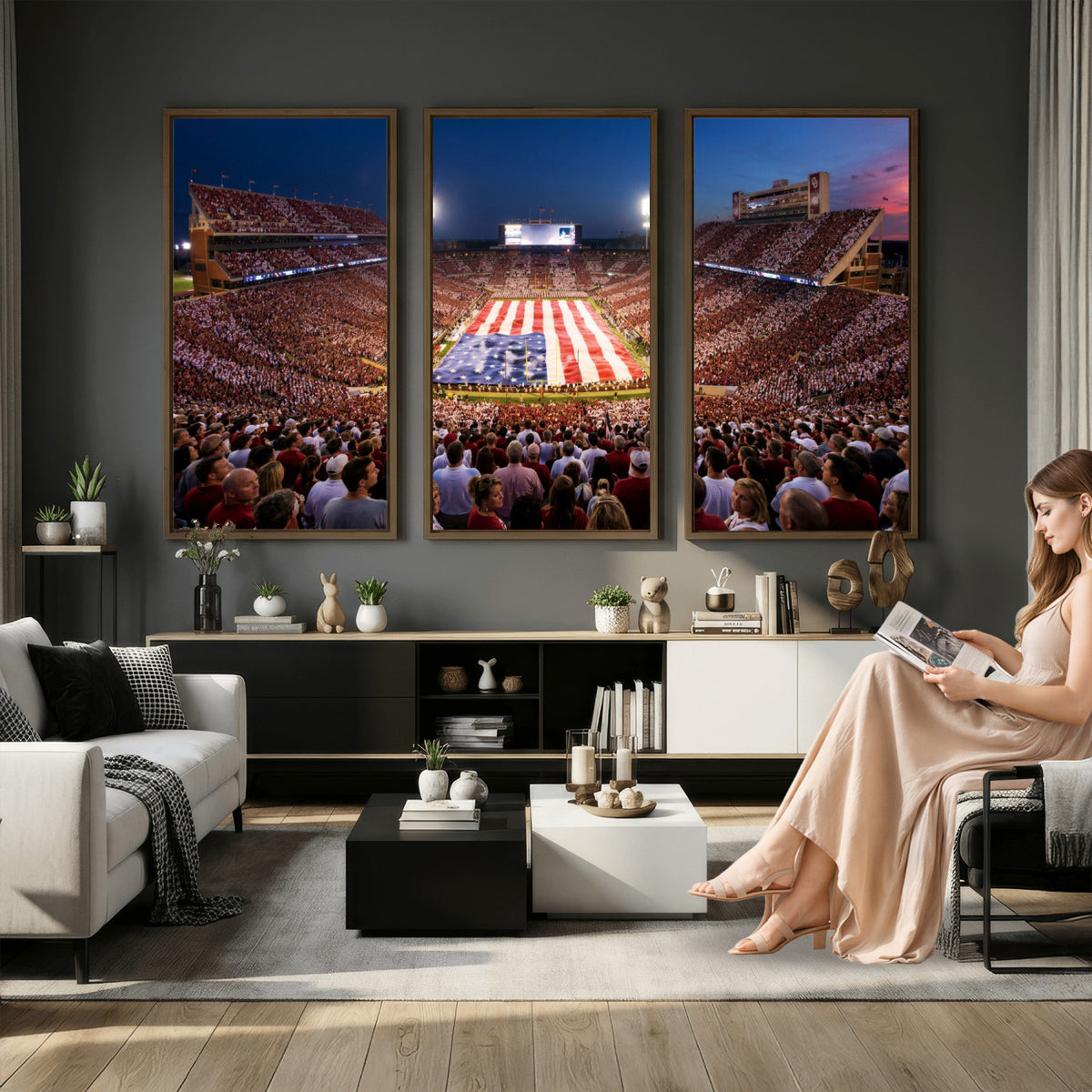 59917418-MGV-CV-36X24 - Oklahoma Memorial Stadium Wall Art Canvas Print | Oklahoma Sooners Football Artwork for Home, Office, and Sports Room Decor