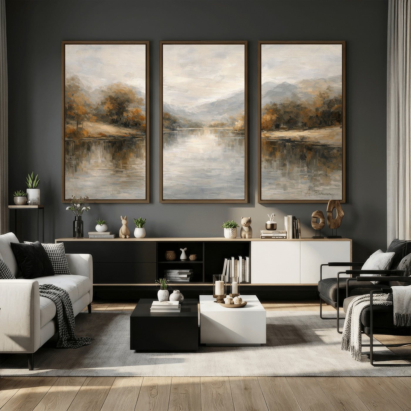 62194542-MGV-CV-36X24 - Abstract Landscape Wall Art Canvas Print, Modern Lake Printing Wall Decor for Contemporary Interiors