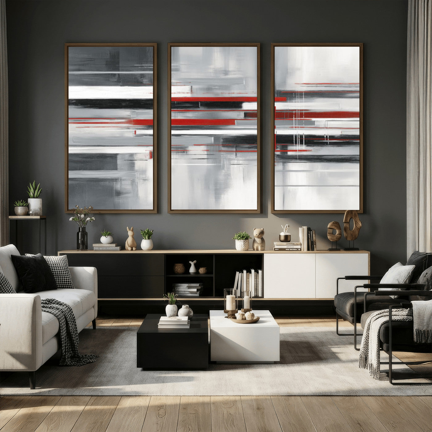 62640681-MGV-CV-36X24 - Gray Red Abstract Wall Art Canvas Print, Modern Abstract Canvas Wall Decor for Contemporary Living Room and Office