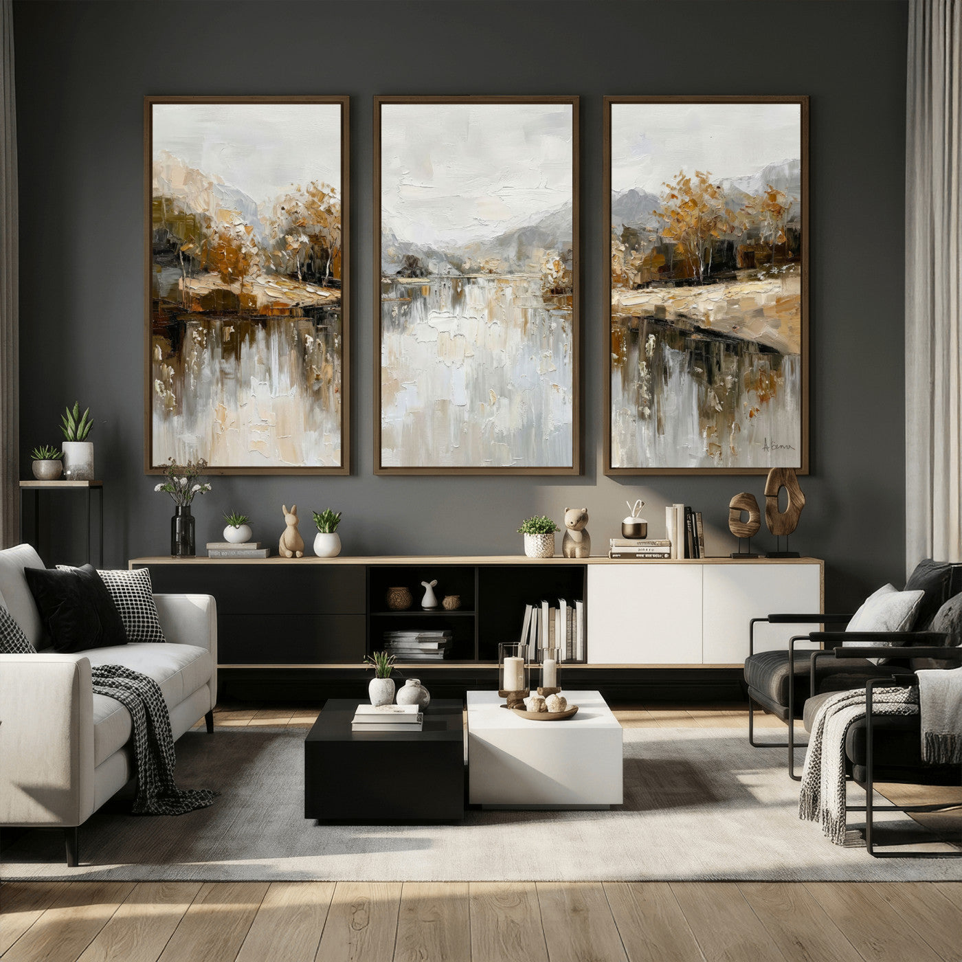 75820239-MGV-CV-36X24 - Abstract Landscape Wall Art Canvas Print, Modern Lake Printing Wall Decor for Contemporary Interiors