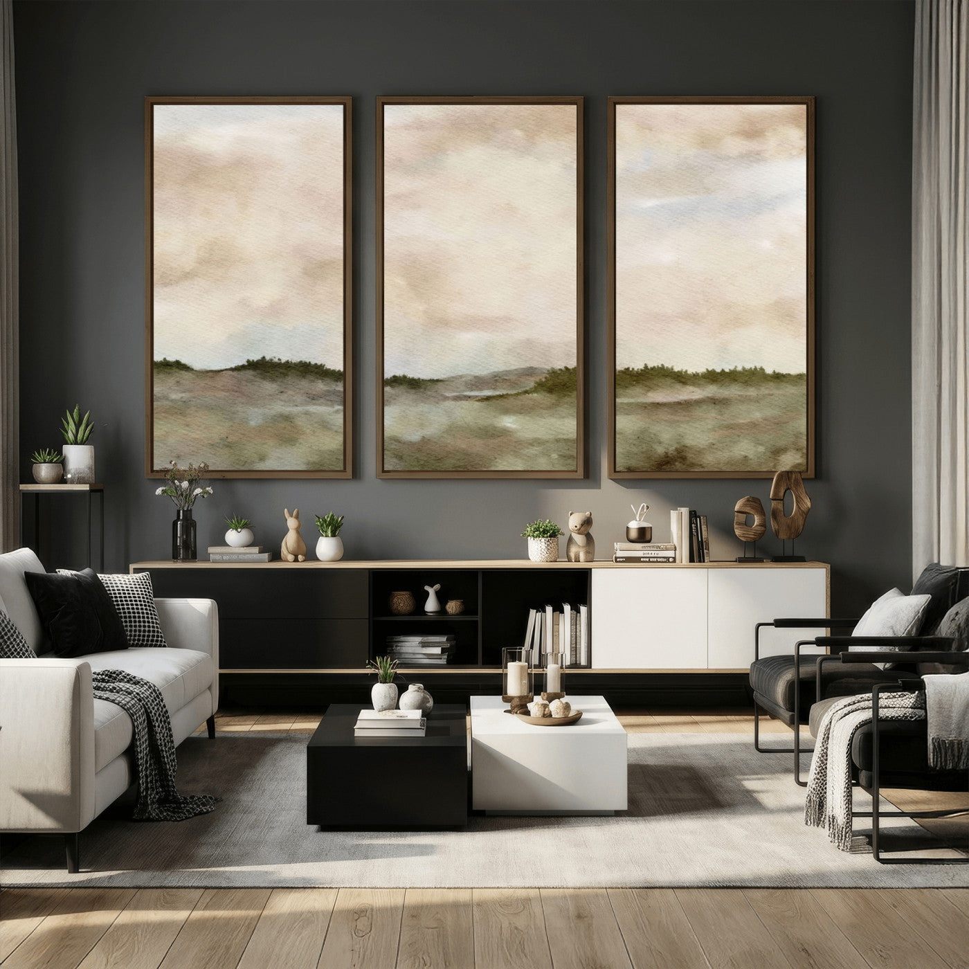 13578069-MGV-CV-36X24 - Abstract Landscape Wall Art Canvas Print, Watercolor Pastoral Landscape Painting Wall Decor for Modern Farmhouse Interiors